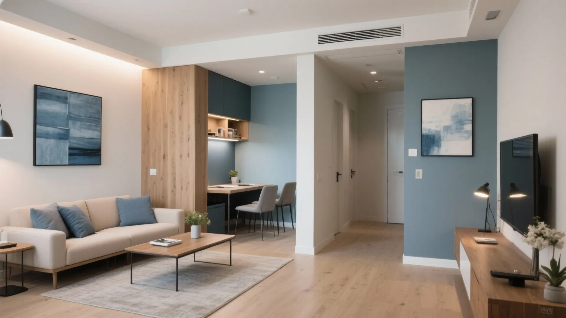 5) Greige + Blue-Gray Pairing for Zoned Living