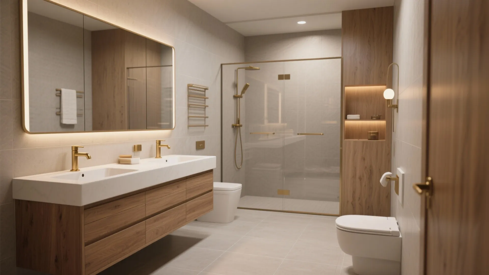 Warm Greige + Brass and Wood Accents