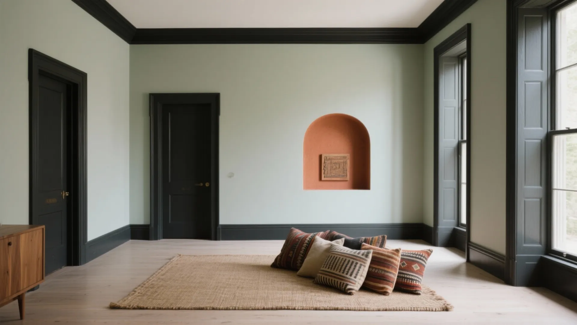 Greige Walls, Charcoal Trims, and Terracotta Accents
