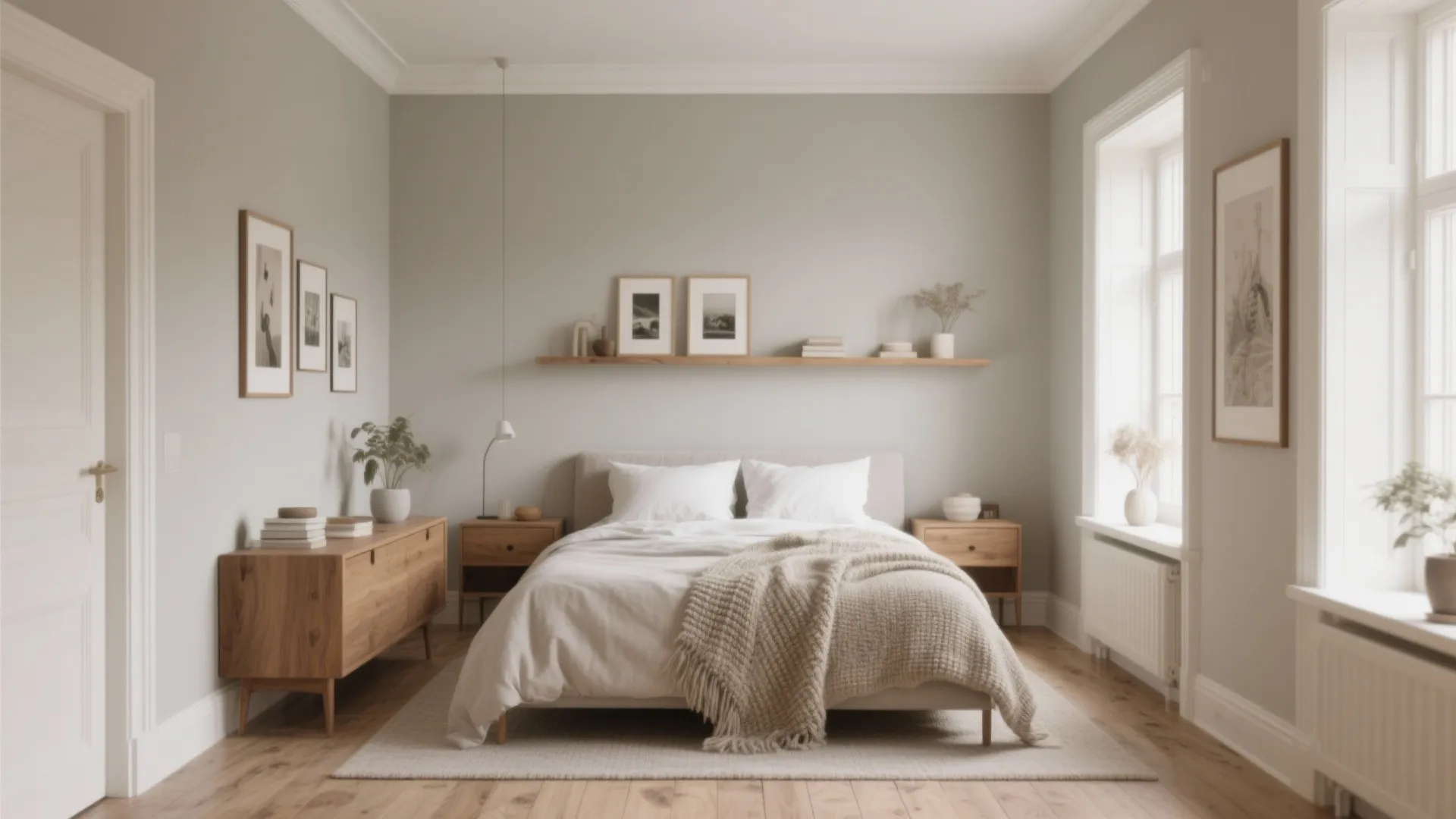 1) Soft Greige + Cream + Warm Oak