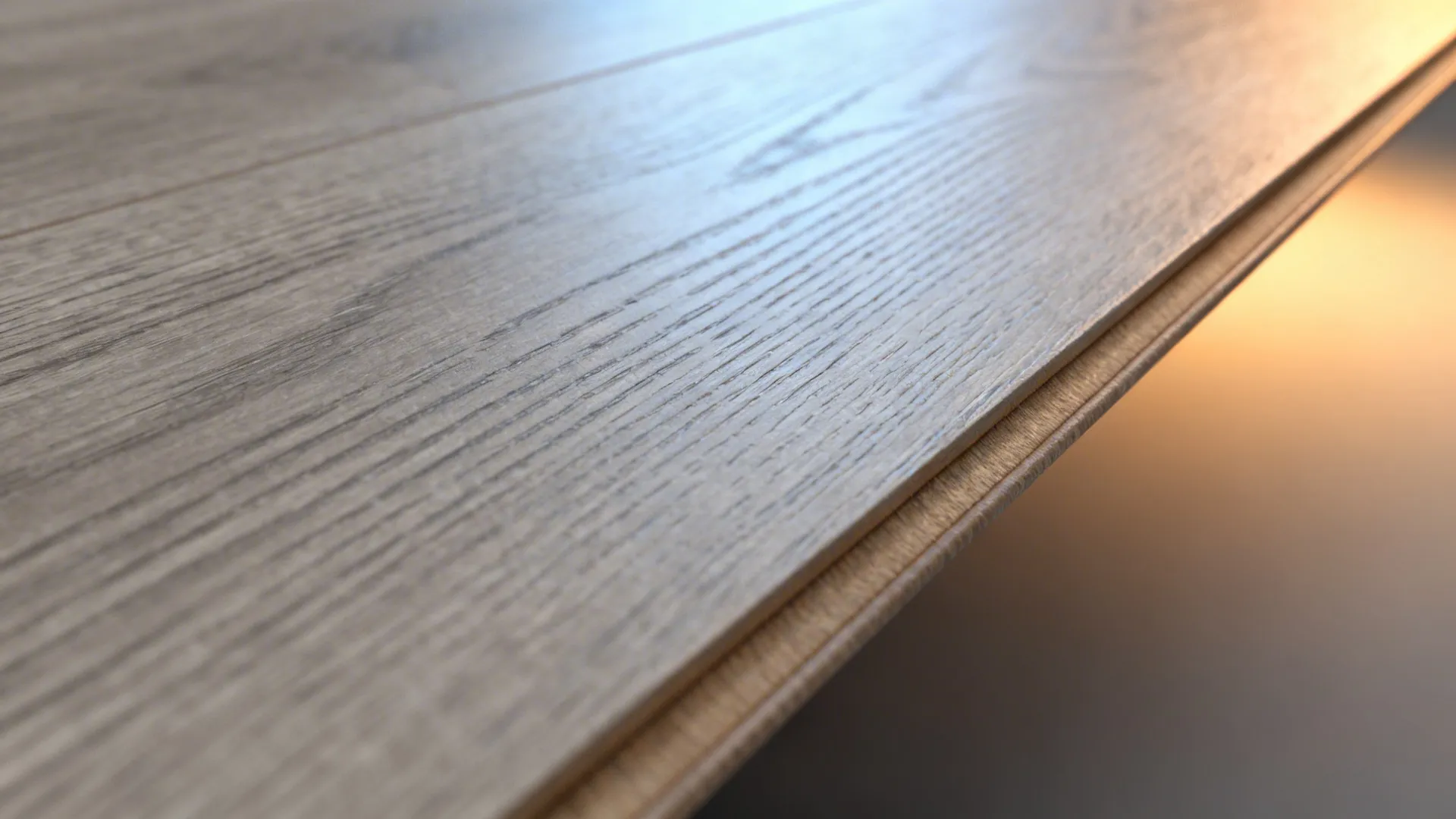 Macro greige ash vinyl plank under cool and warm light to show undertones.
