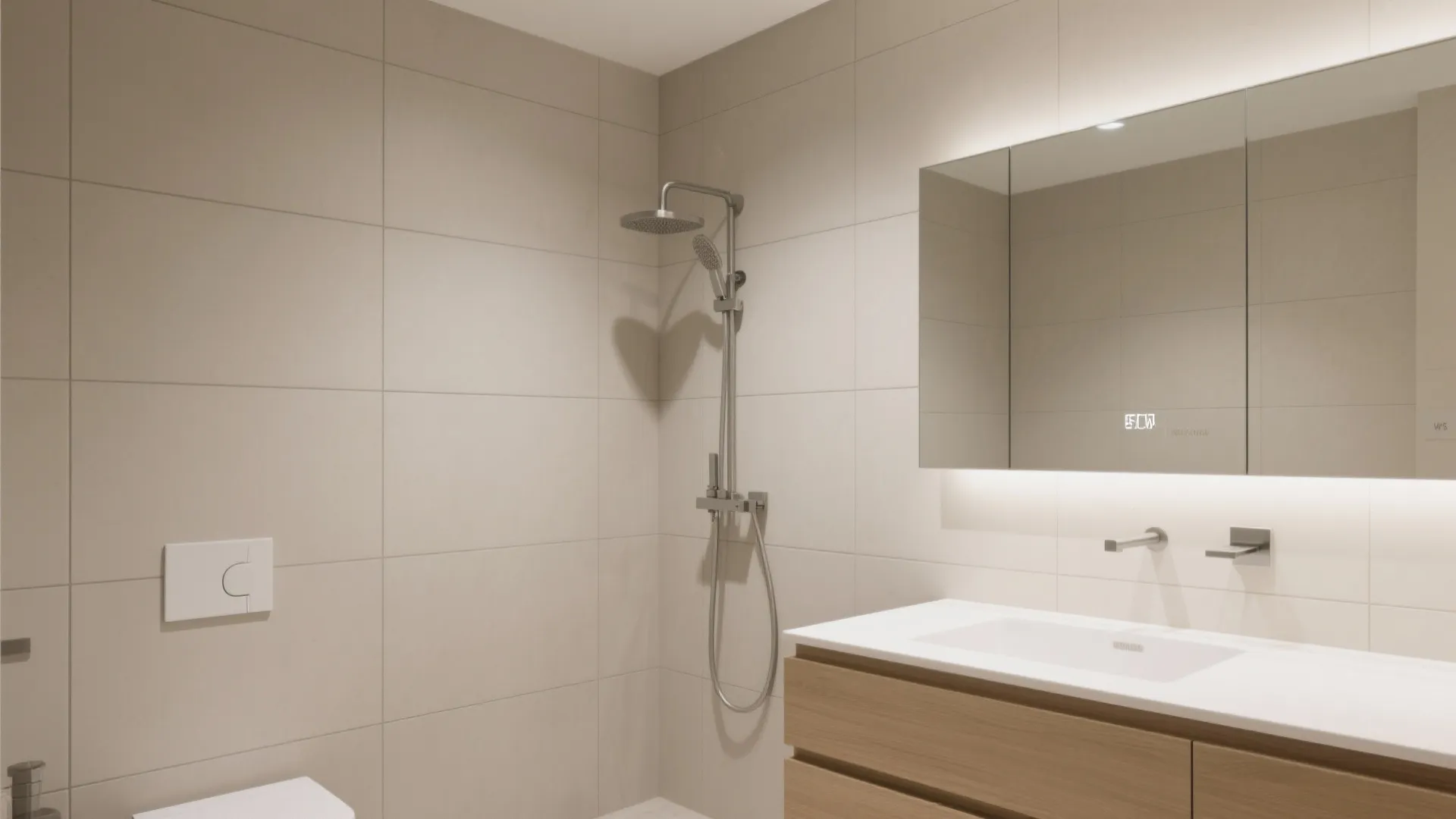 Minimalist matte neutrals and seamless grout