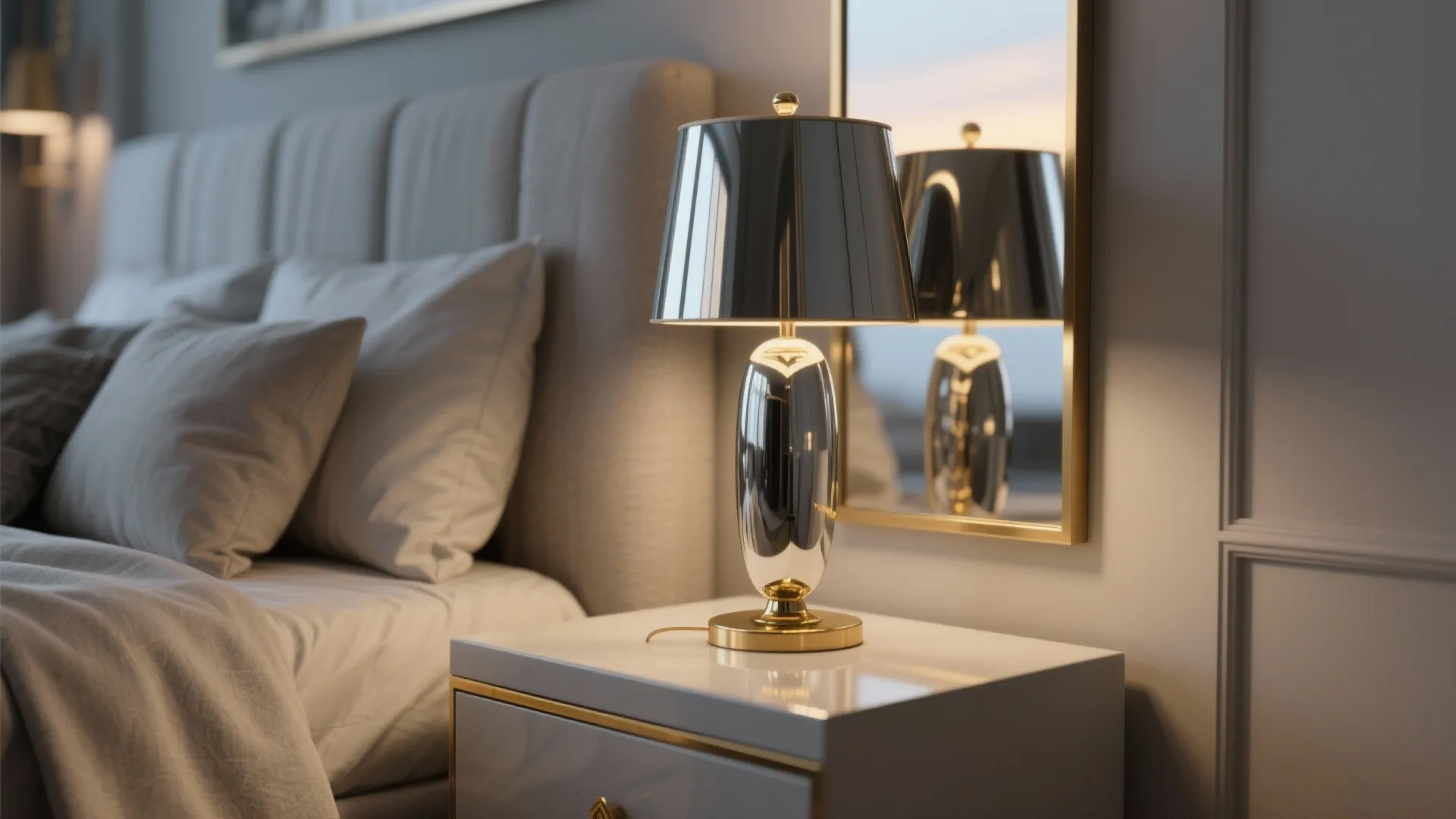 Soft Greige with Reflective Surfaces