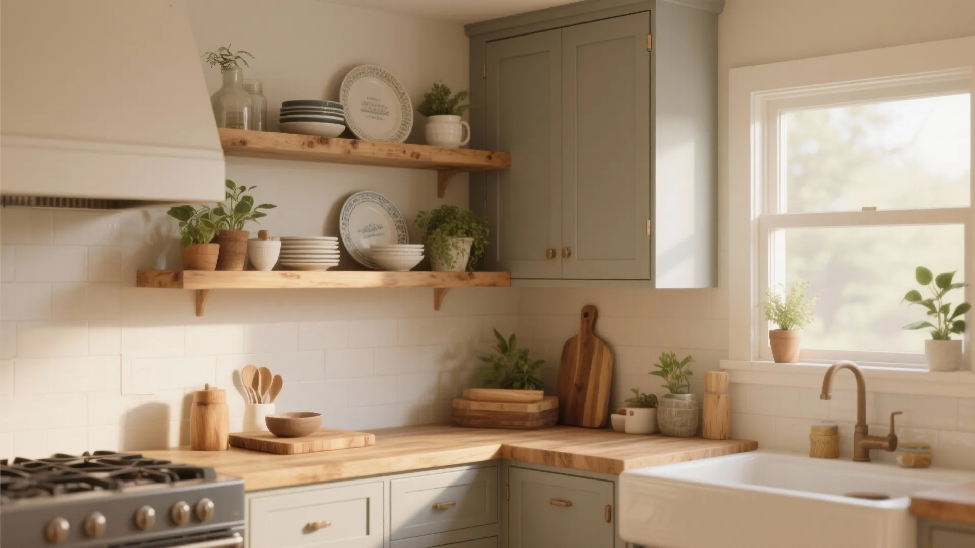 1. Warm greige with wood accents