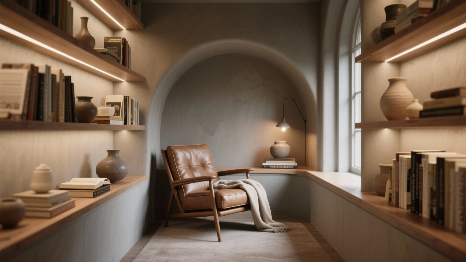 4. Accent Nook: Grey Alcove for Shelving