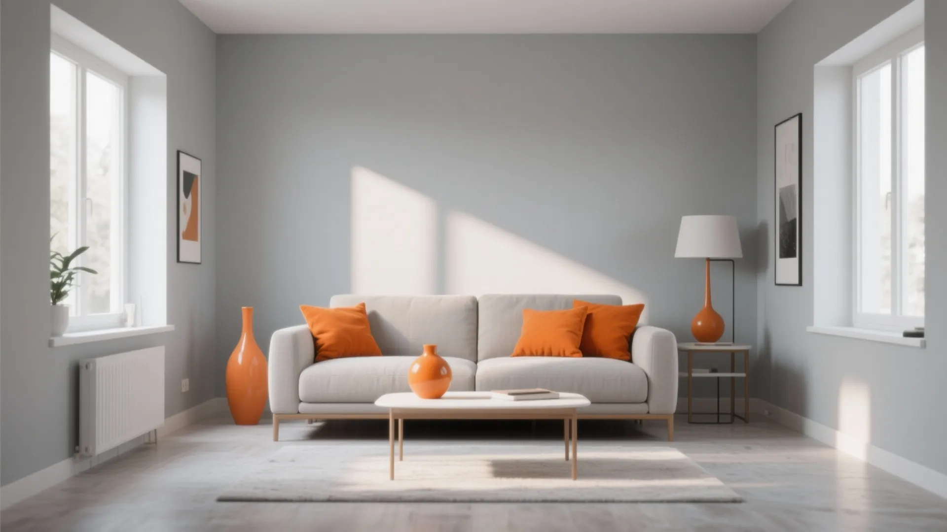 1. Minimalist Grey Base with Bold Orange Accents