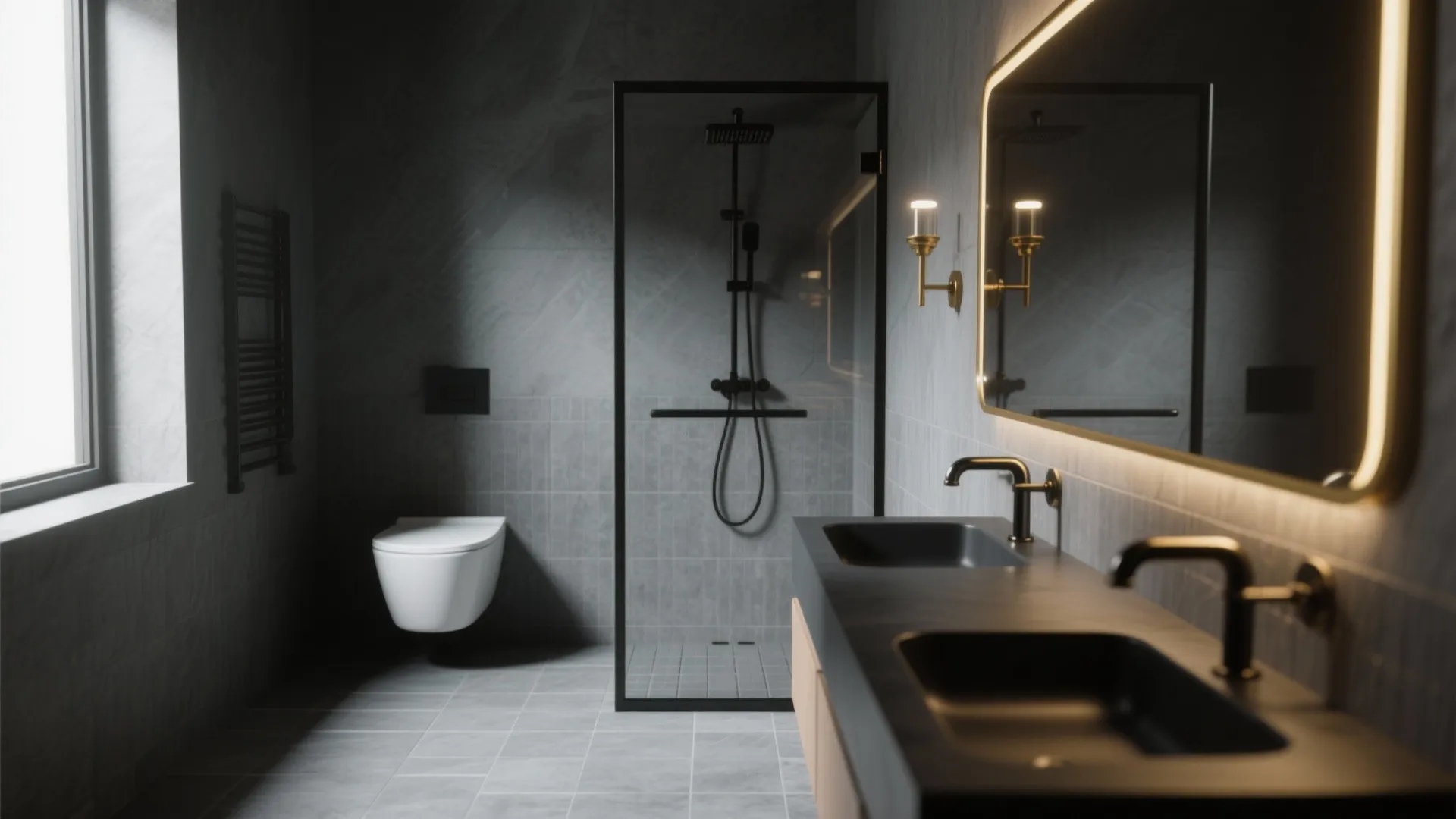 5. Bold Contrast: Black Fixtures and Brass Accents