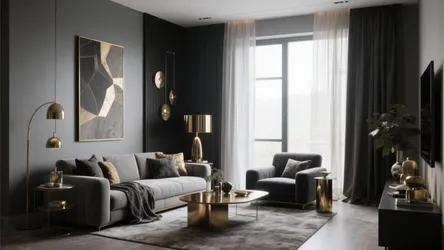 10 Grey, Black & Gold Living Room Ideas