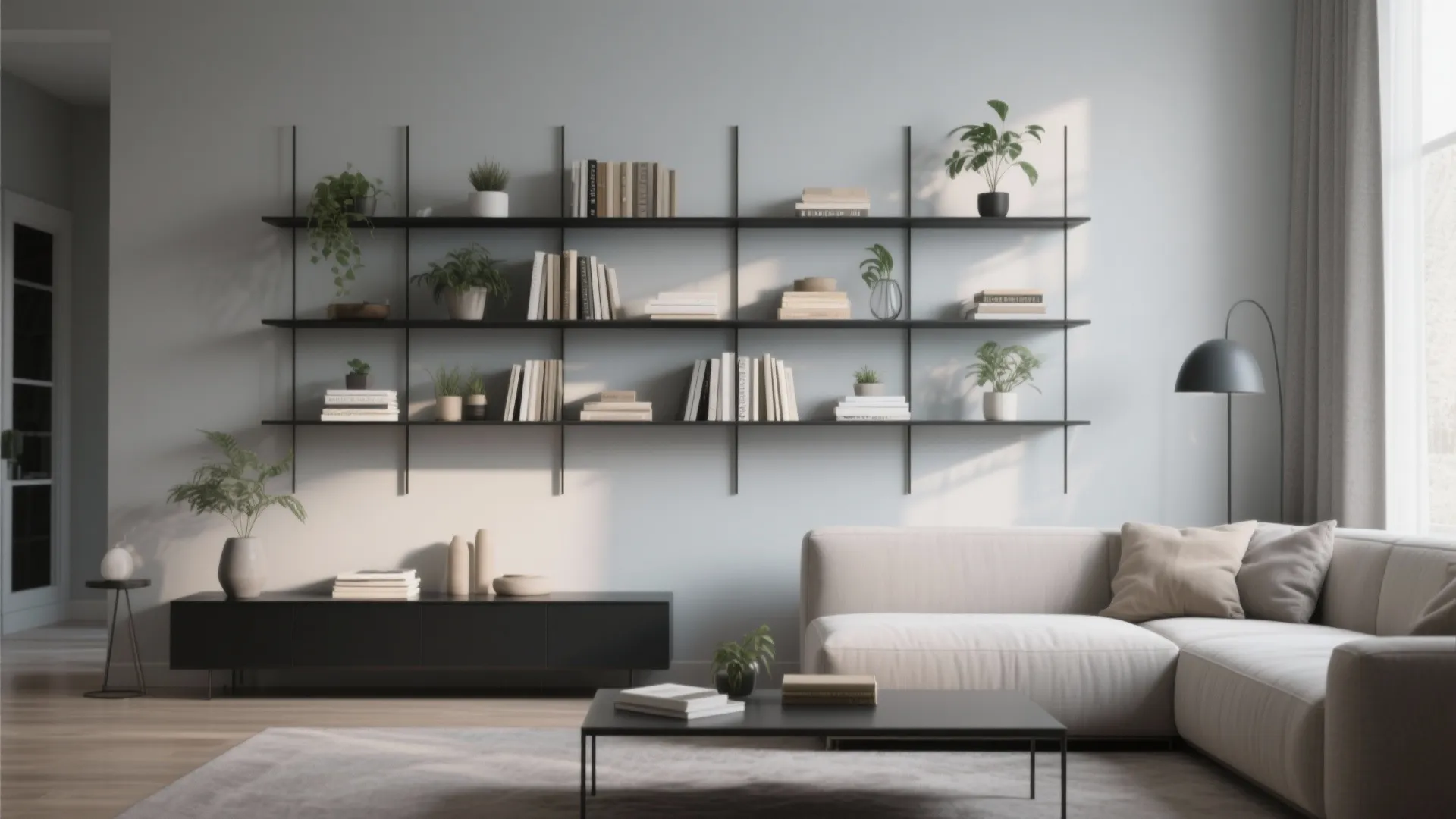 1. Grey Walls with Matte Black Accents