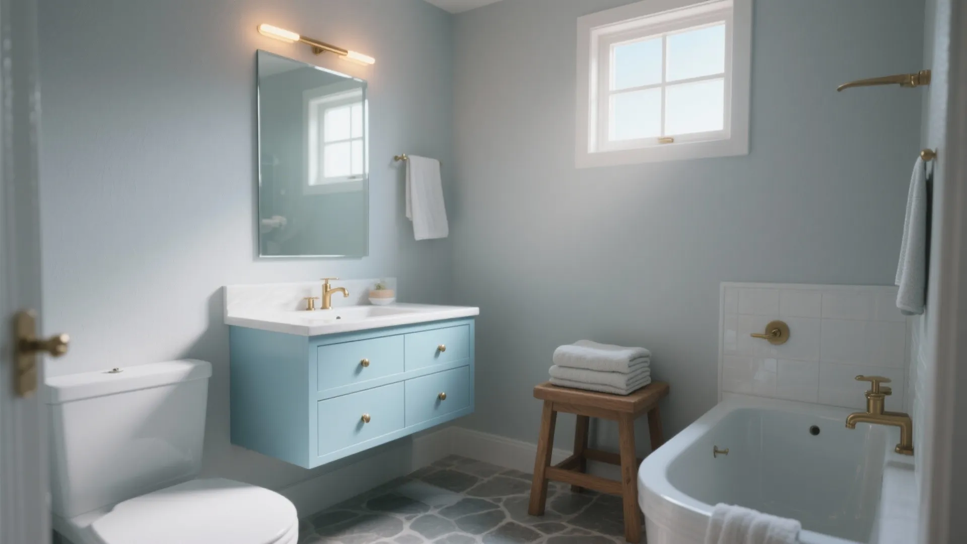 5 Stylish Grey and Blue Bathroom Ideas: Small-space bathroom design: 5 creative ways to use grey and blue for a fresh, modern look