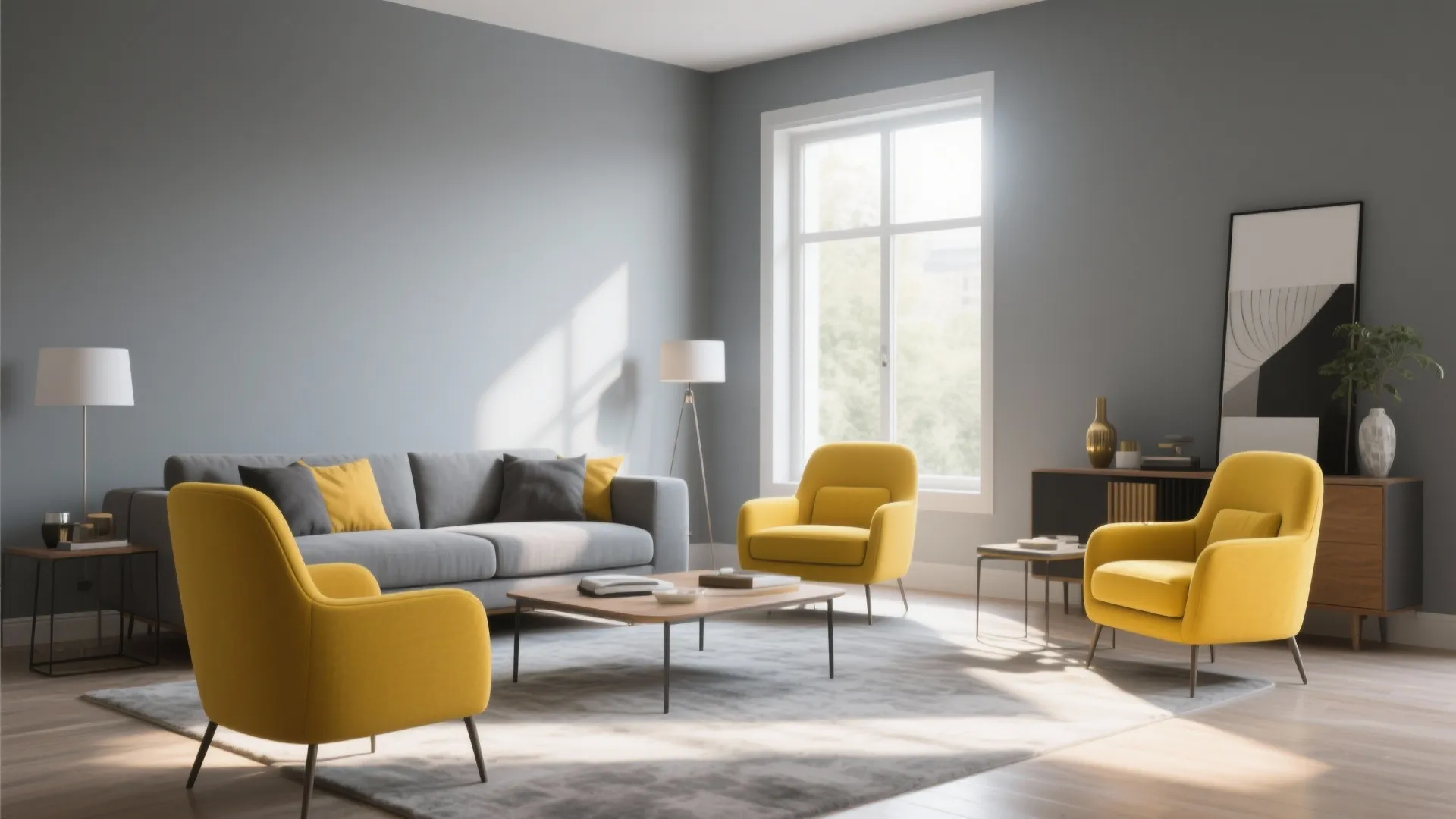 8. Grey and Bold Accent Colors