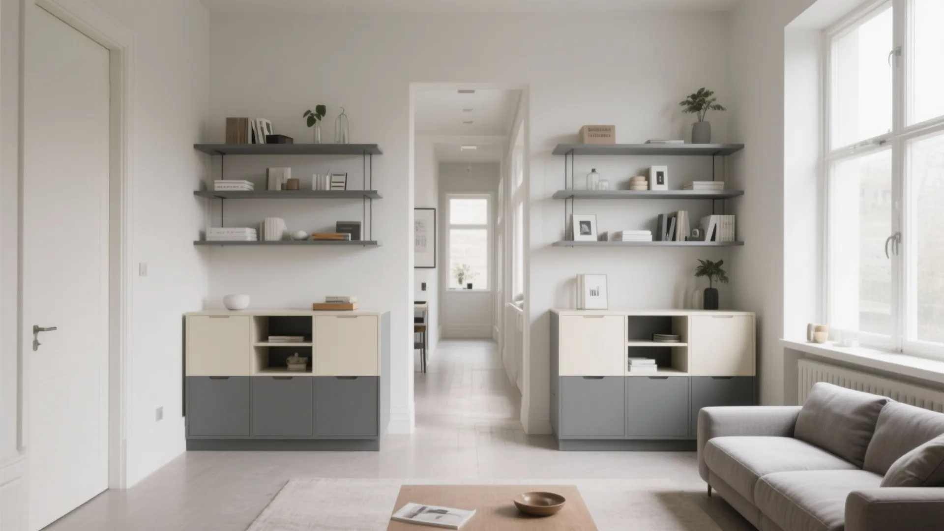 9. Grey-Bottom, Cream-Top Storage Units