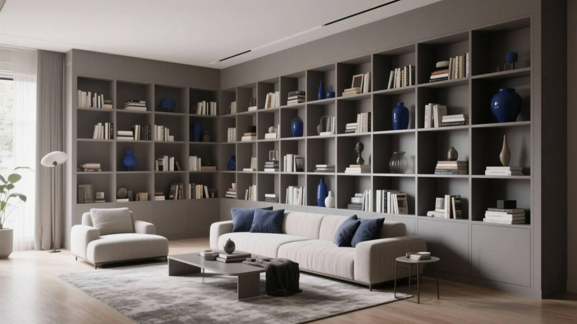 5. Grey Built-in Shelving