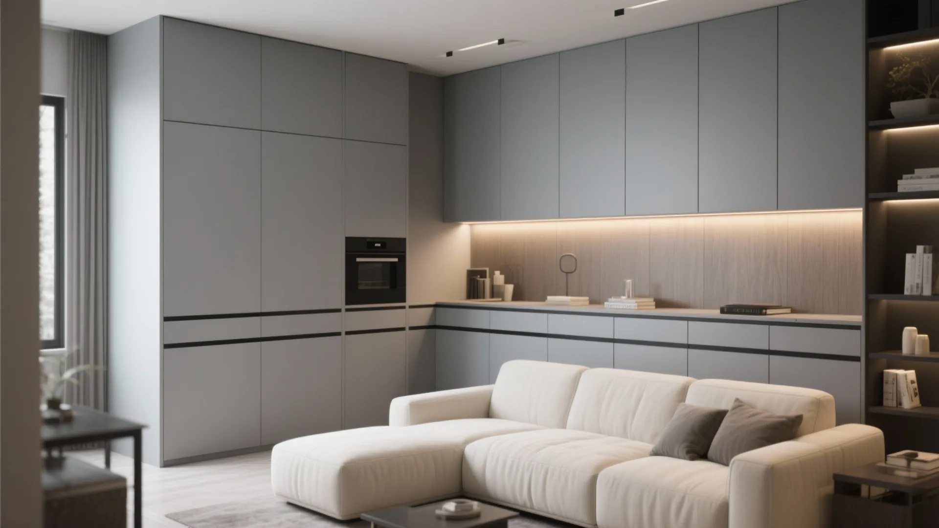 5. Built-in Storage in Grey with Black Trim
