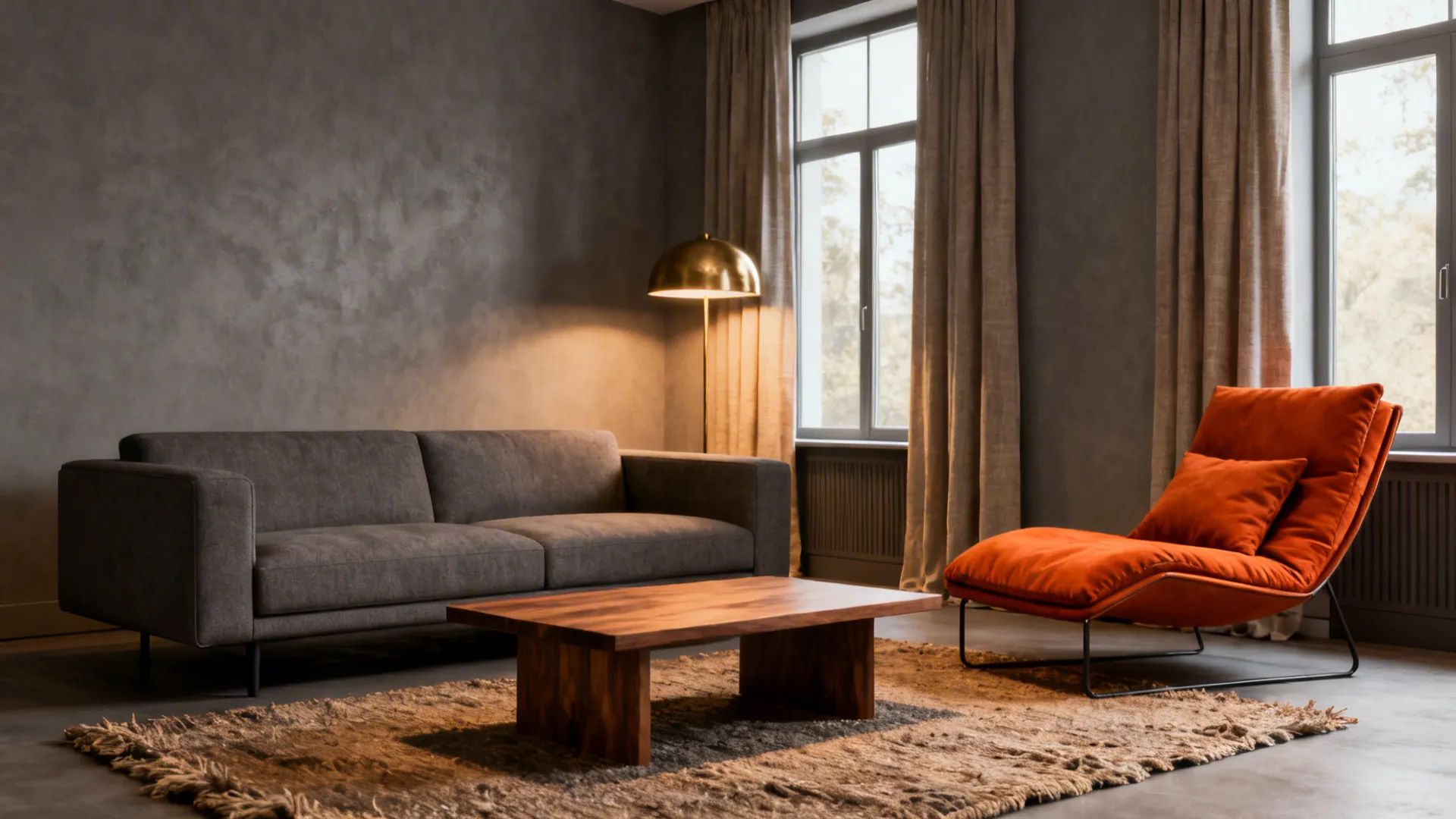 Modern Grey & Burnt Orange Living Room Ideas