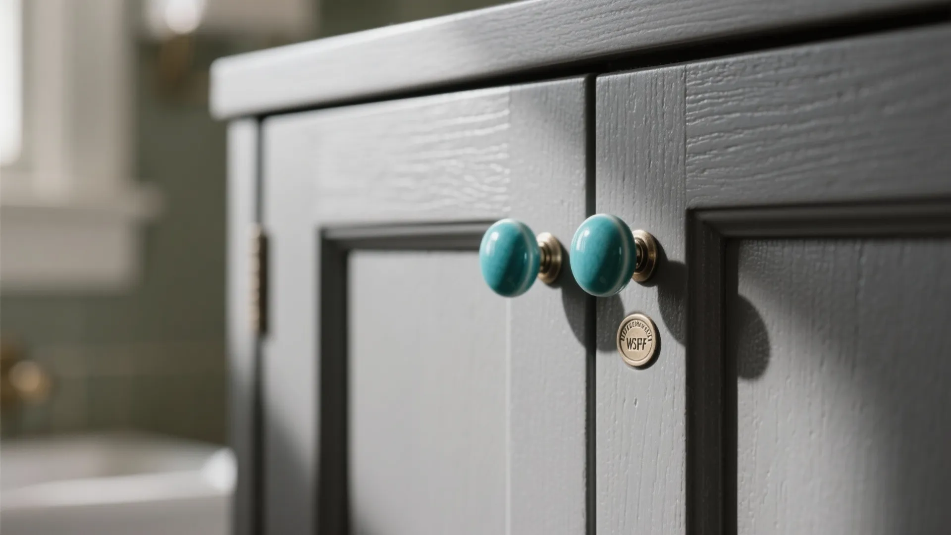 5. Charcoal Grey Cabinetry with Subtle Teal Hardware
