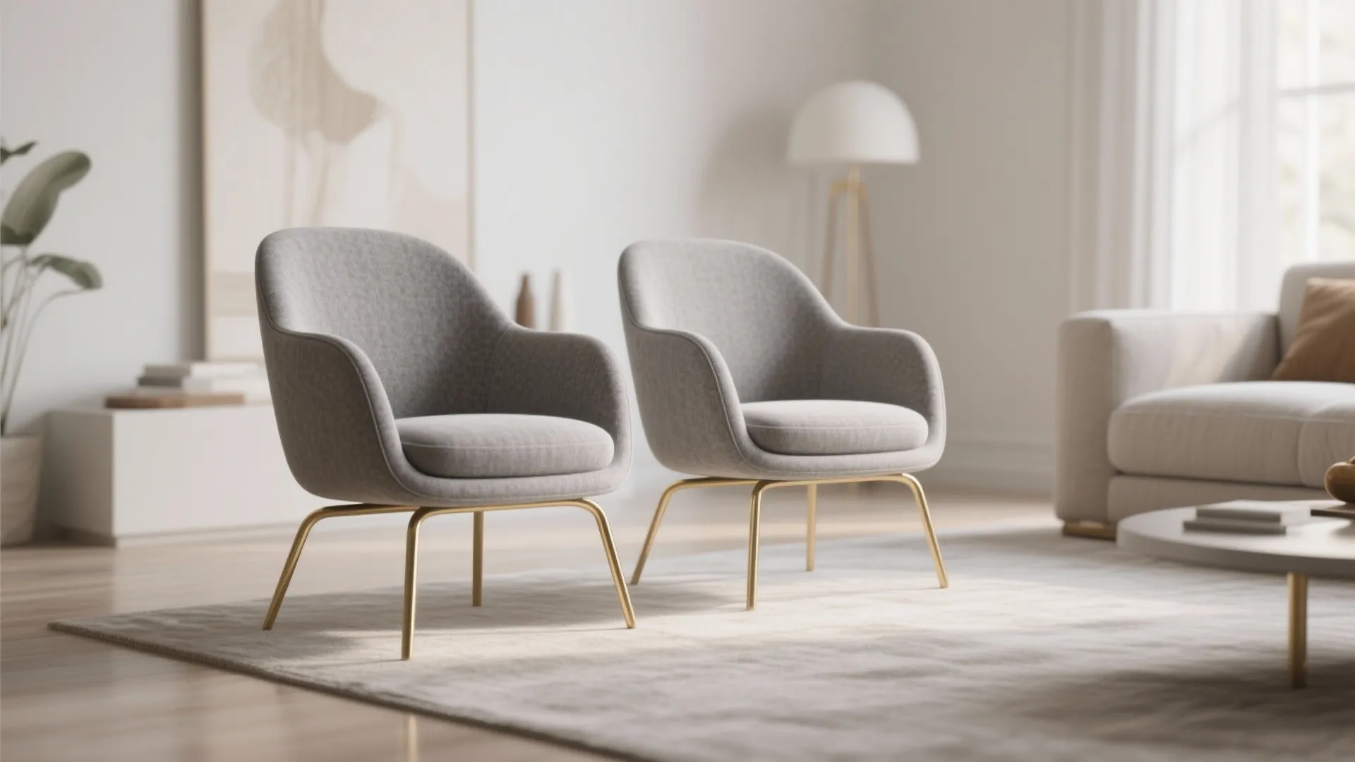 8. Grey Fabric Accent Chairs with Gold Legs