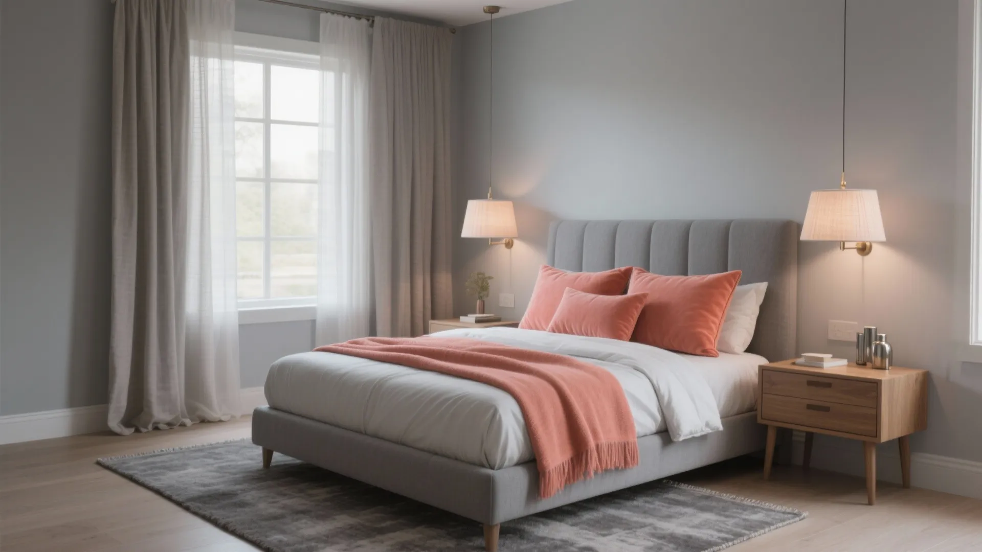 Stylish Grey and Coral Bedroom Ideas