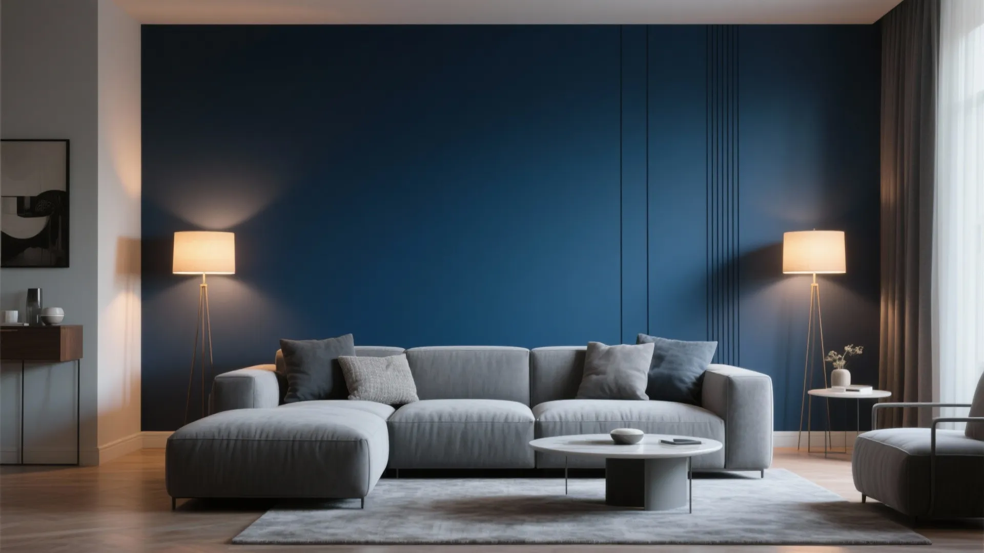 2. Grey Couch with Bold Accent Wall