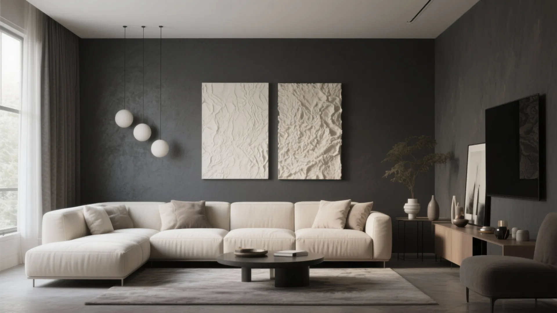 9. Grey Feature Wall with Cream Artwork