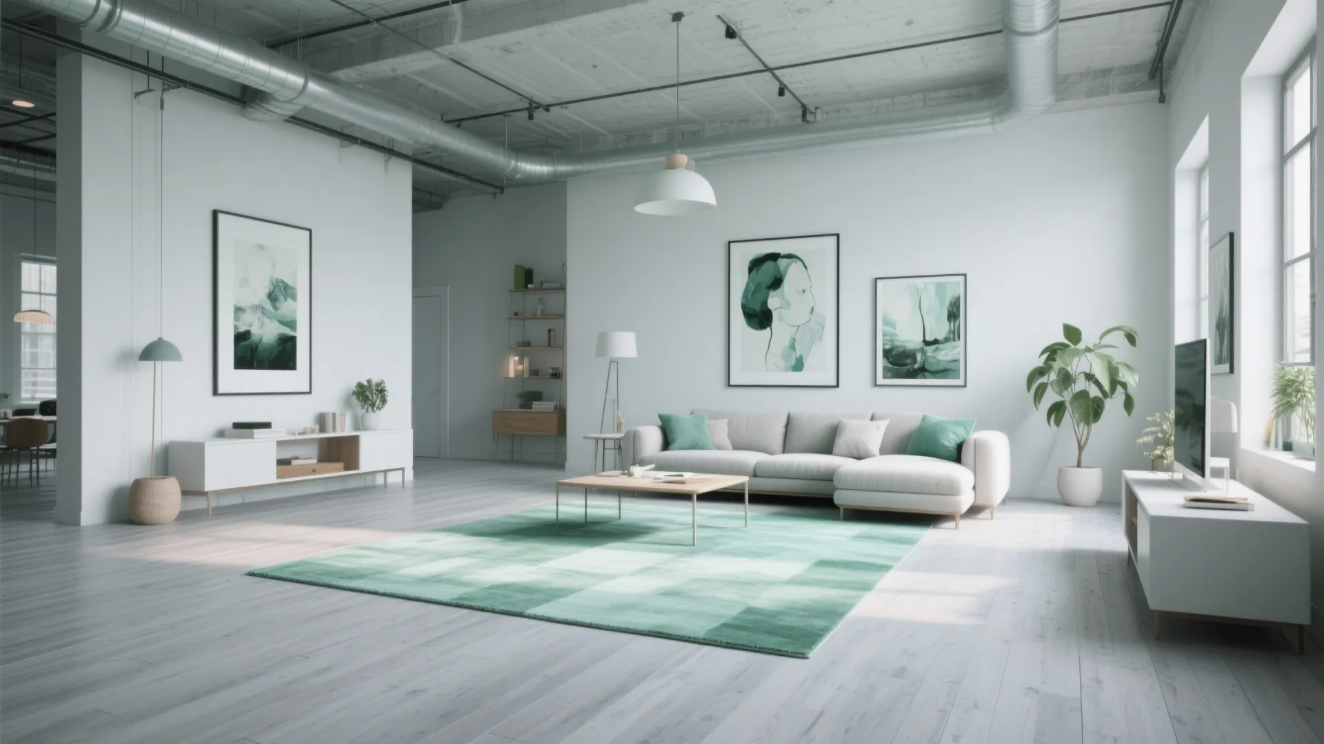 6. Grey Floors with Mint Accents