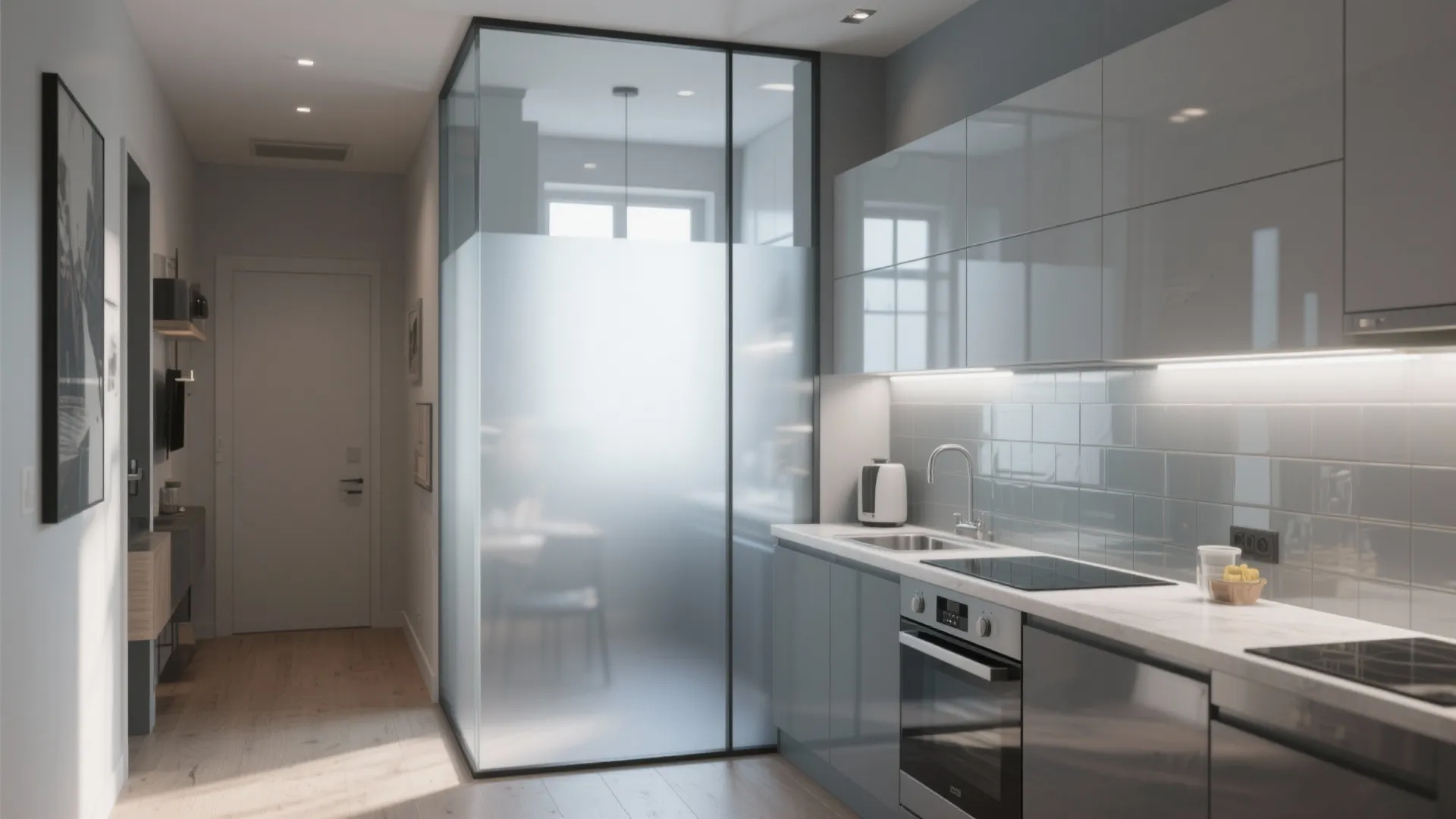 Grey Rooms with Glass Features