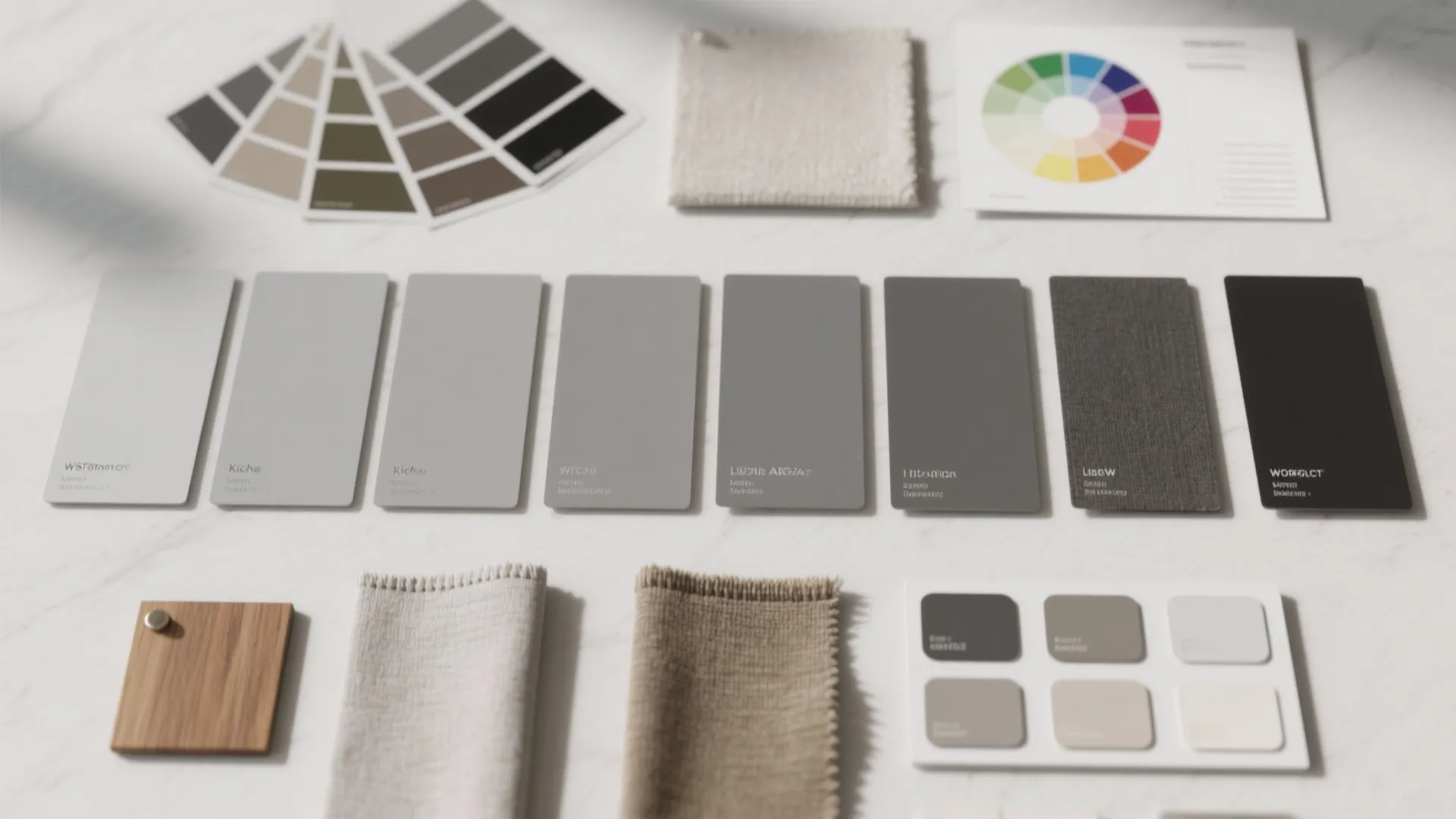 5. Monochrome Gradient: From Cool Grey in Kitchen to Warmer Grey in Living