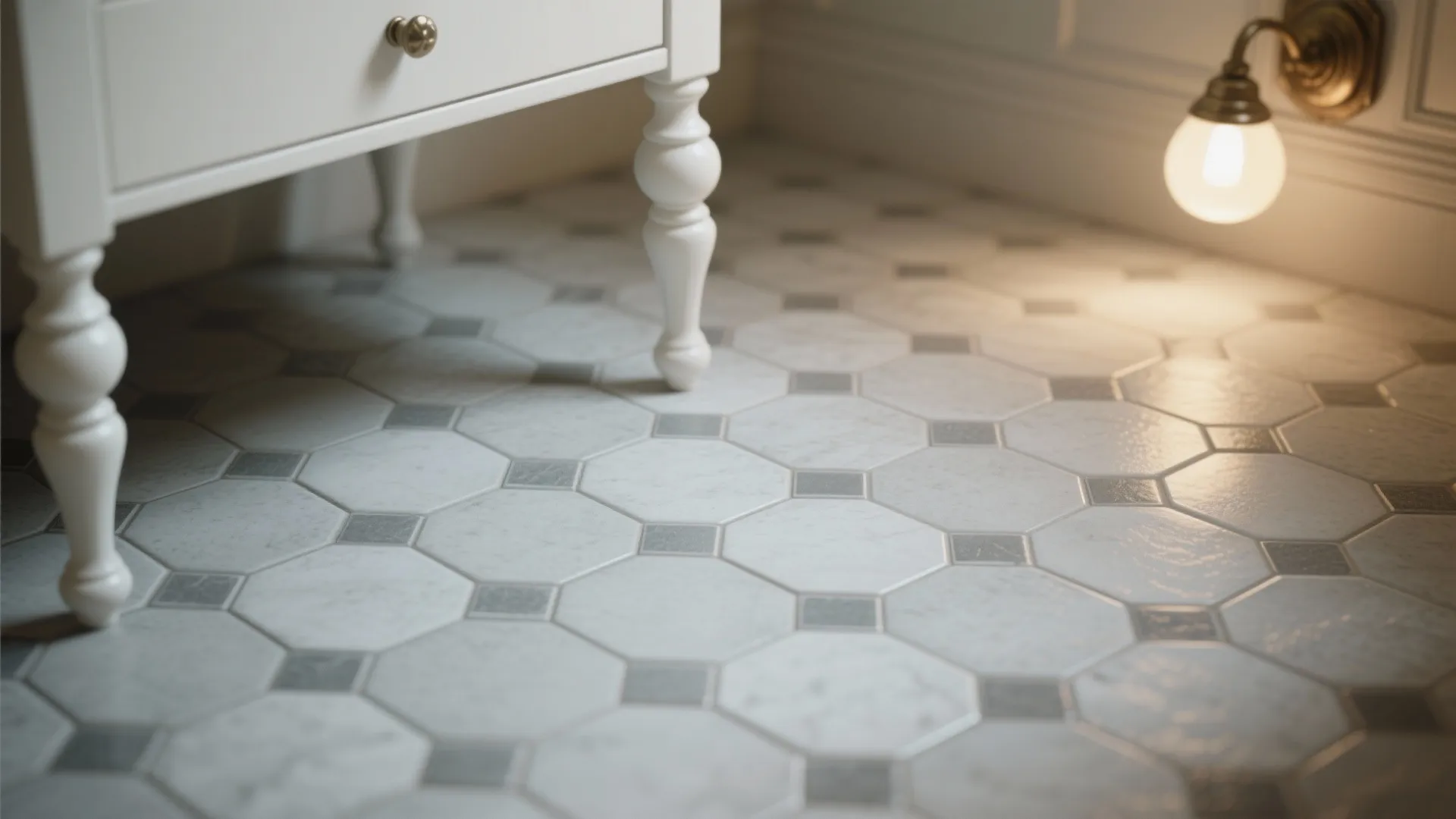 5. Light Grey Hex Tiles for a Retro Twist