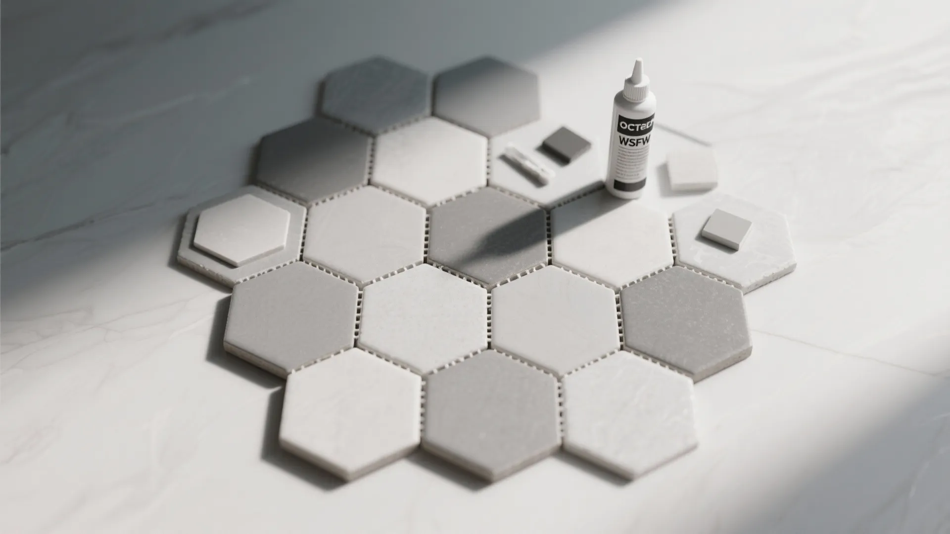 3. Grey hexagon mosaic for visual interest