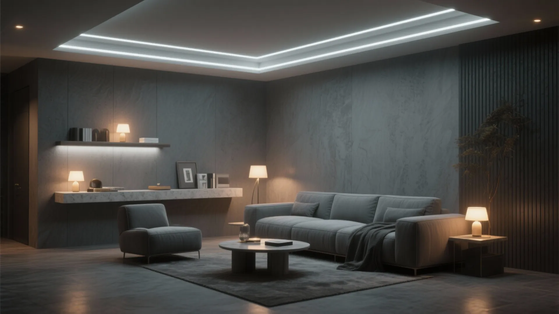 3. Layered Lighting in a Grey Scheme