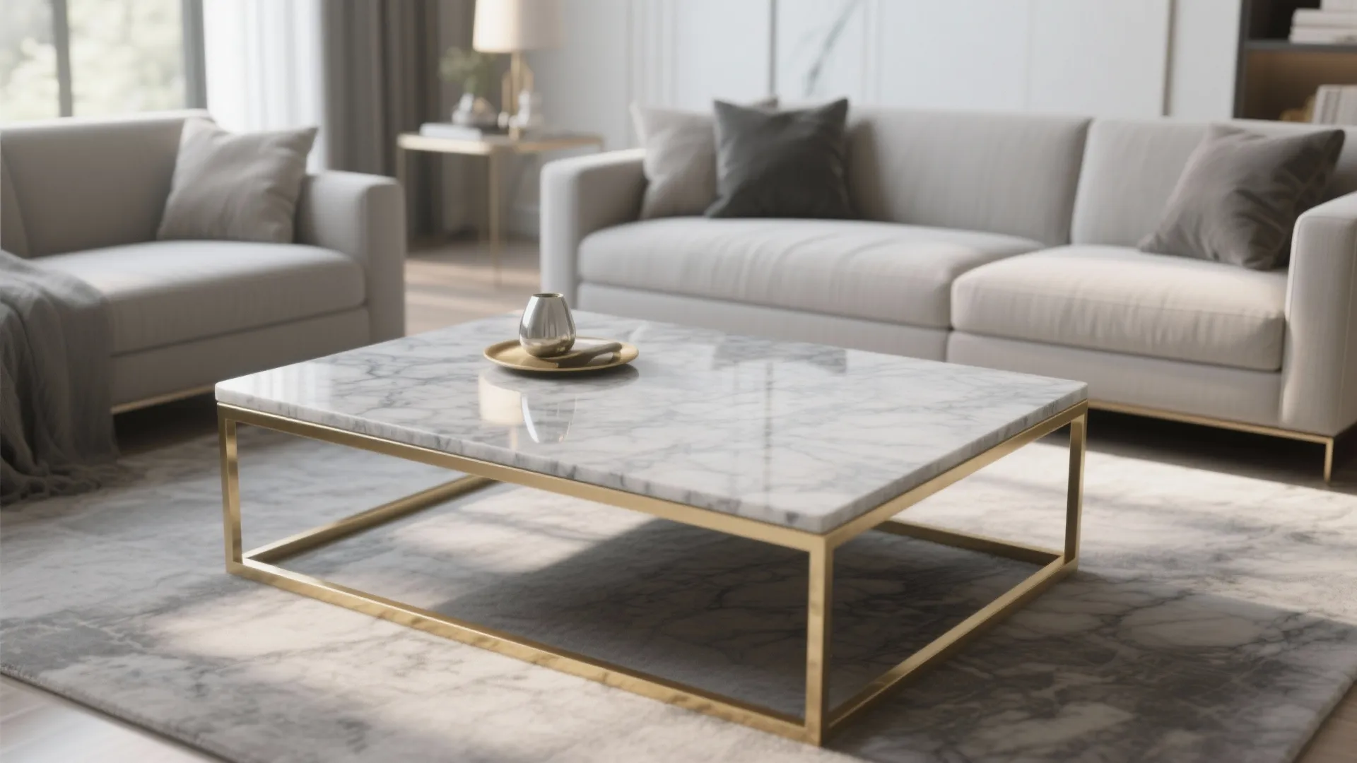8. Grey Marble Coffee Table with Gold Frame