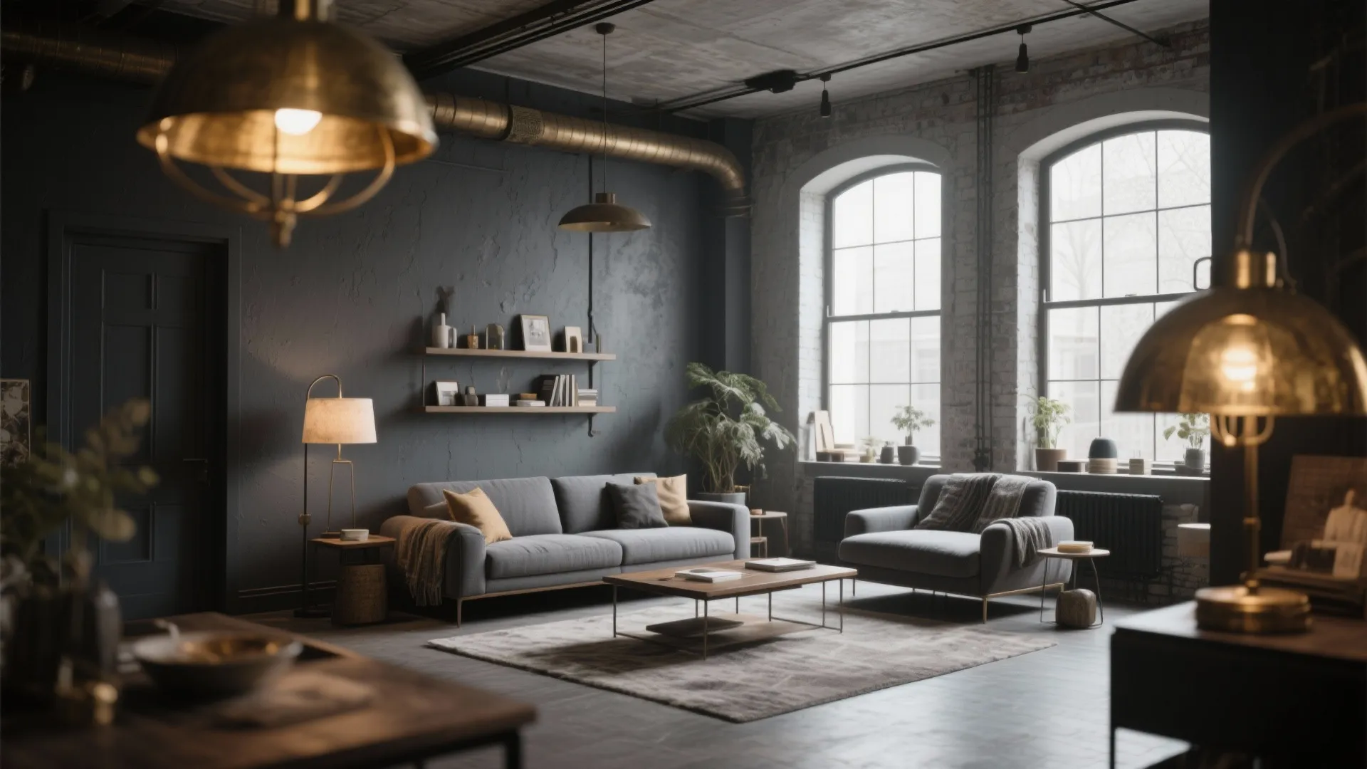 2. Grey with Warm Metallic Accents