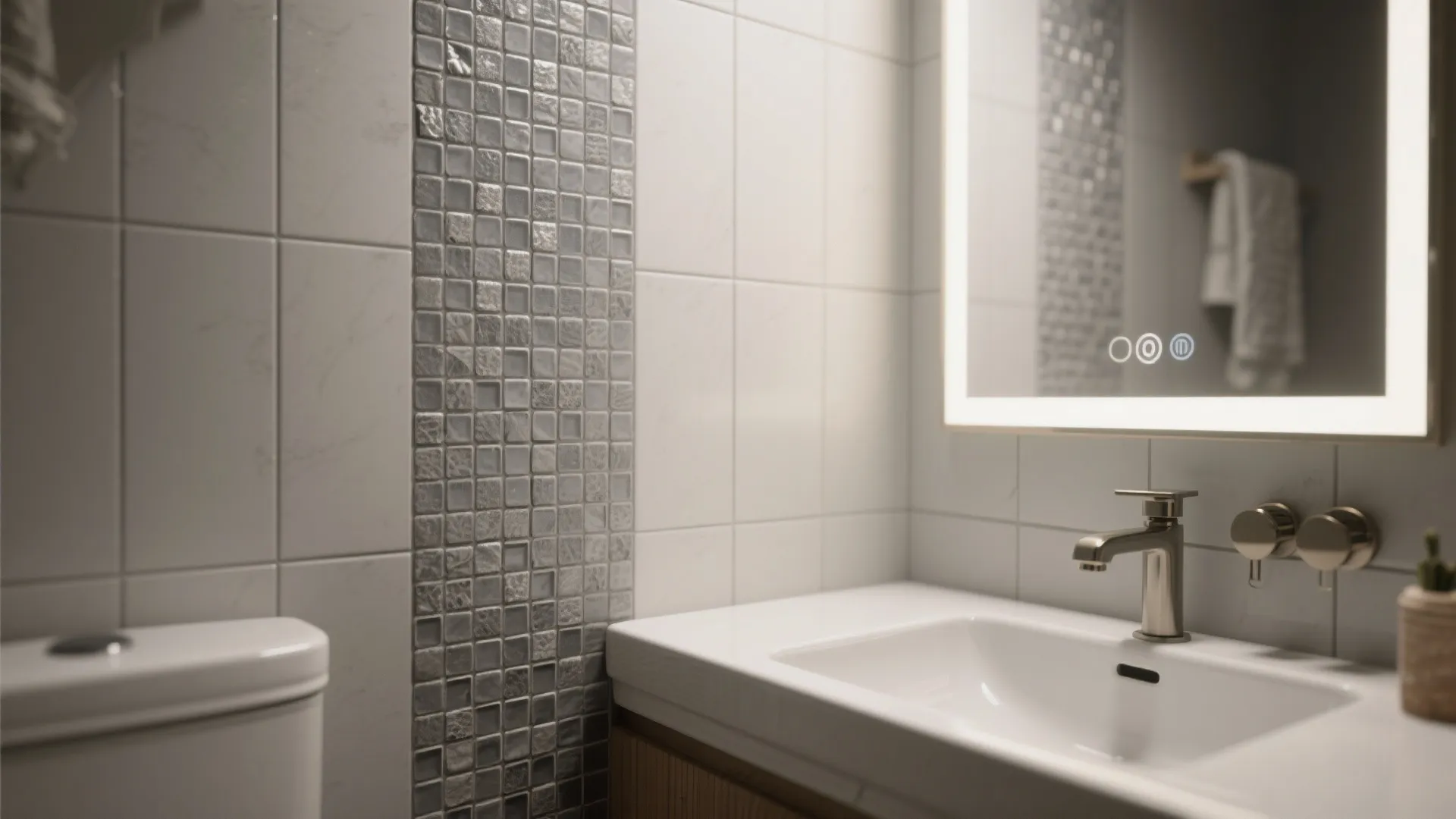 4. Add pattern with a grey mosaic feature wall