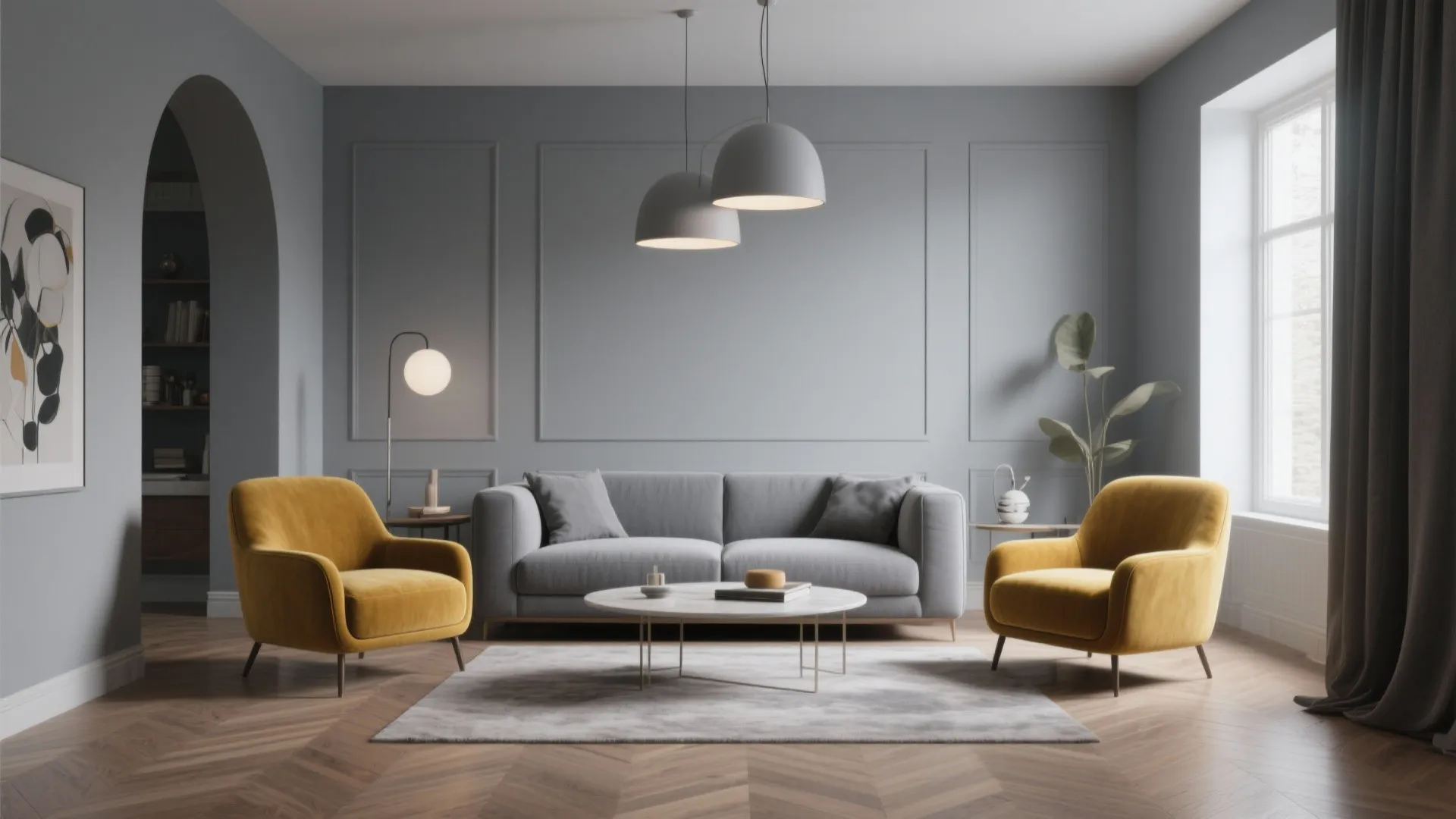 2. Grey Walls with Bold Accent Chairs