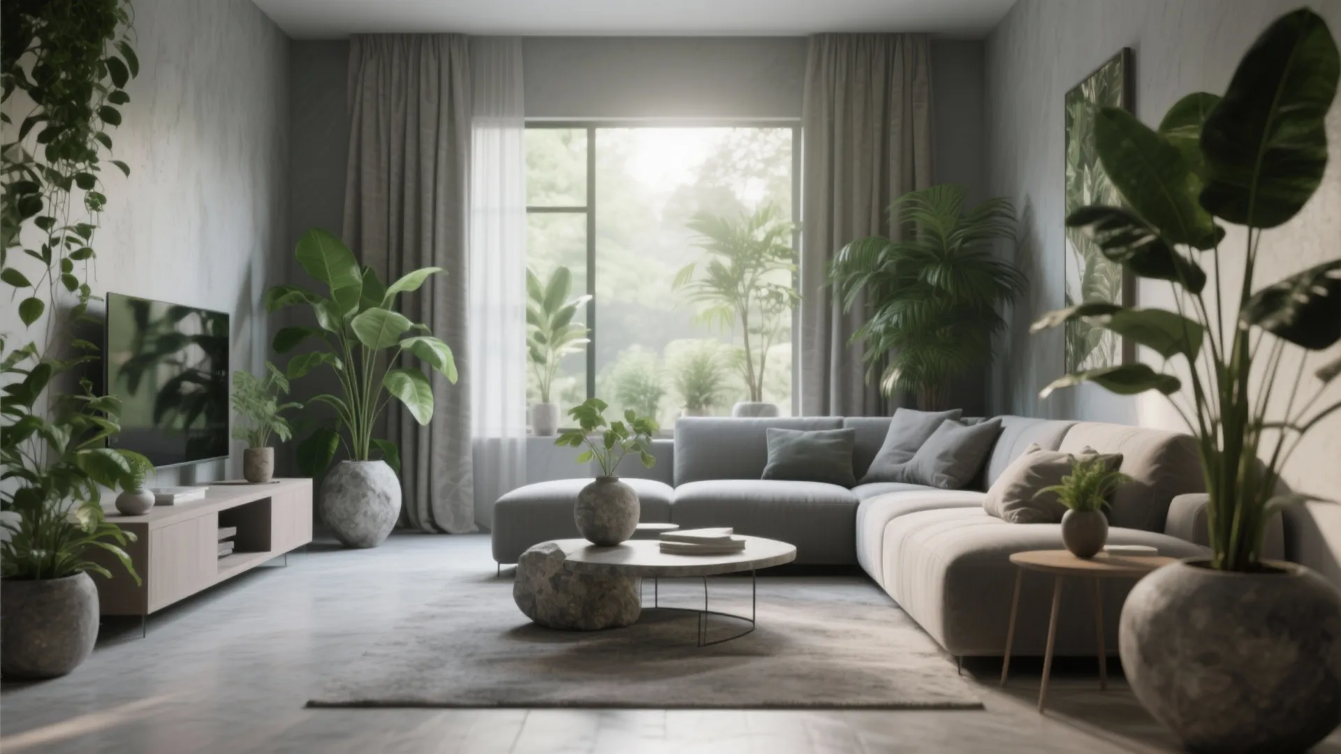 7. Grey with Nature-Inspired Décor