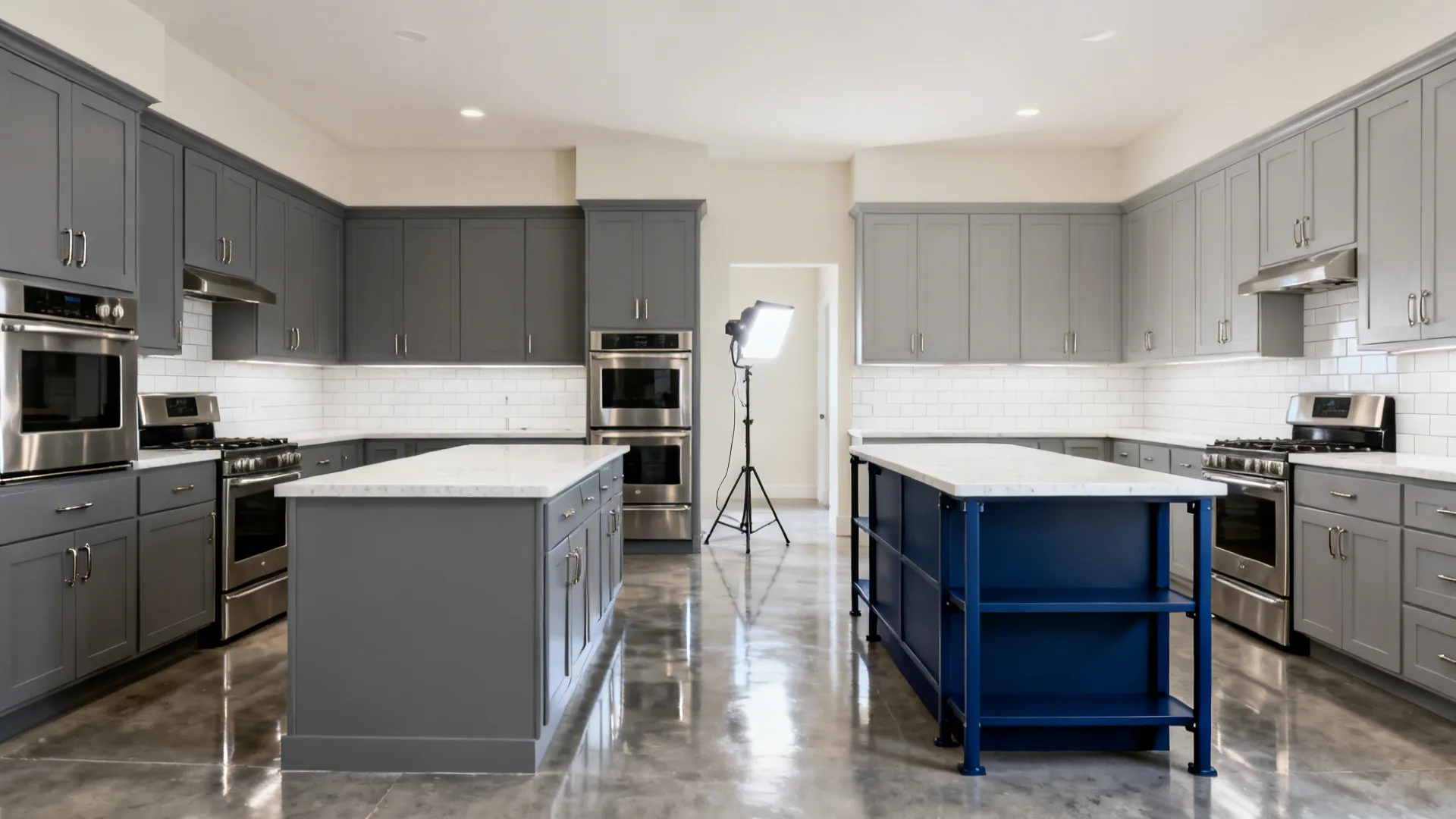 1) Soft Grey Base, Navy Accents for Depth