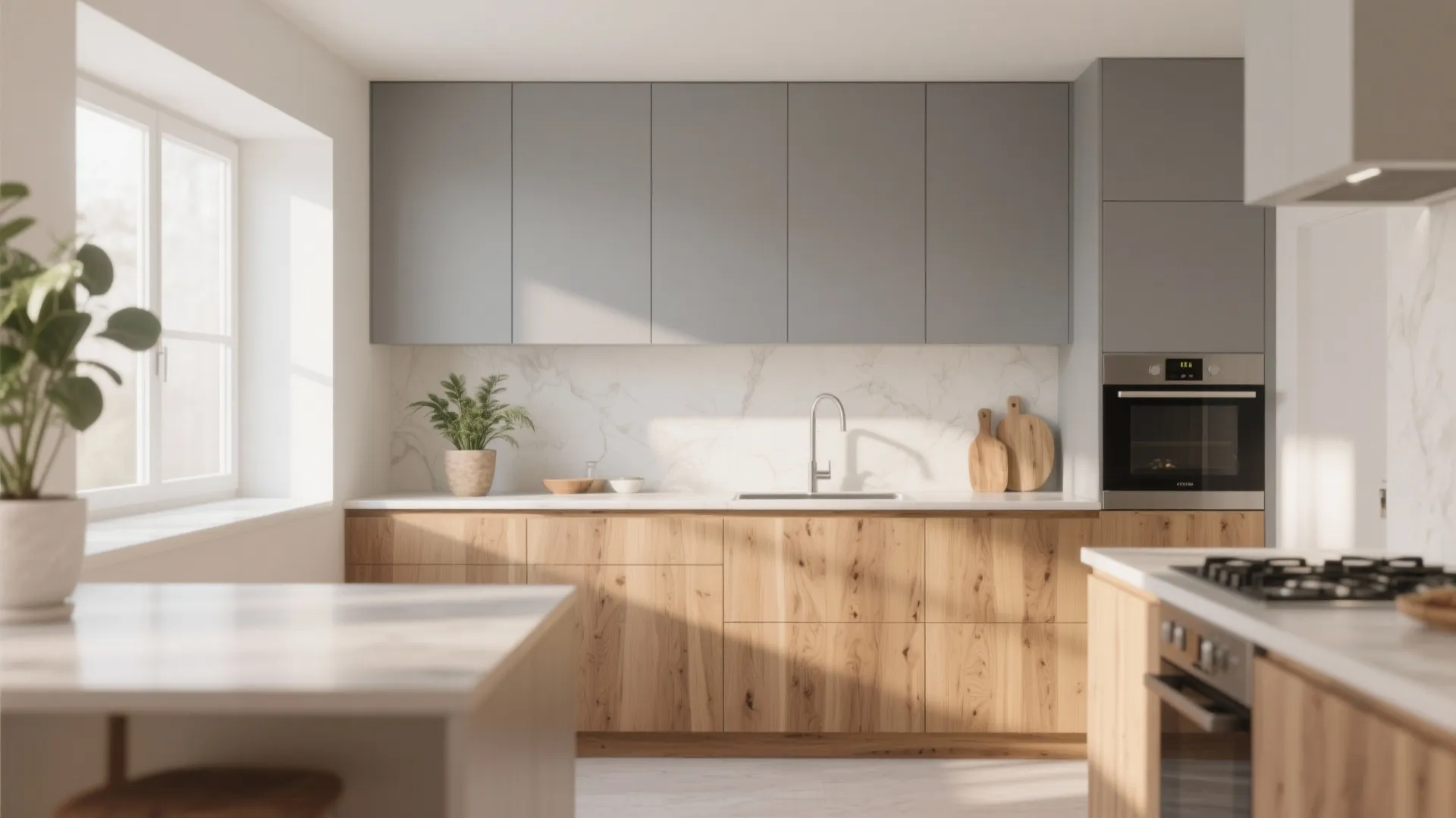 2. Soft Grey and Warm Oak