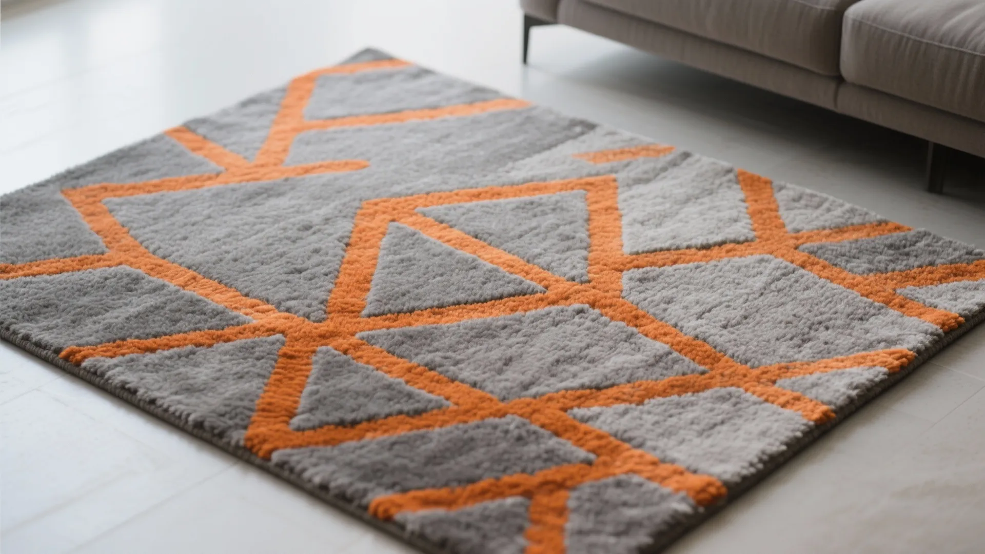 4. Grey and Orange Geometric Rug