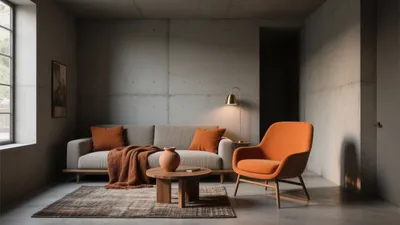 Industrial Living Room with Warm Accent Tones