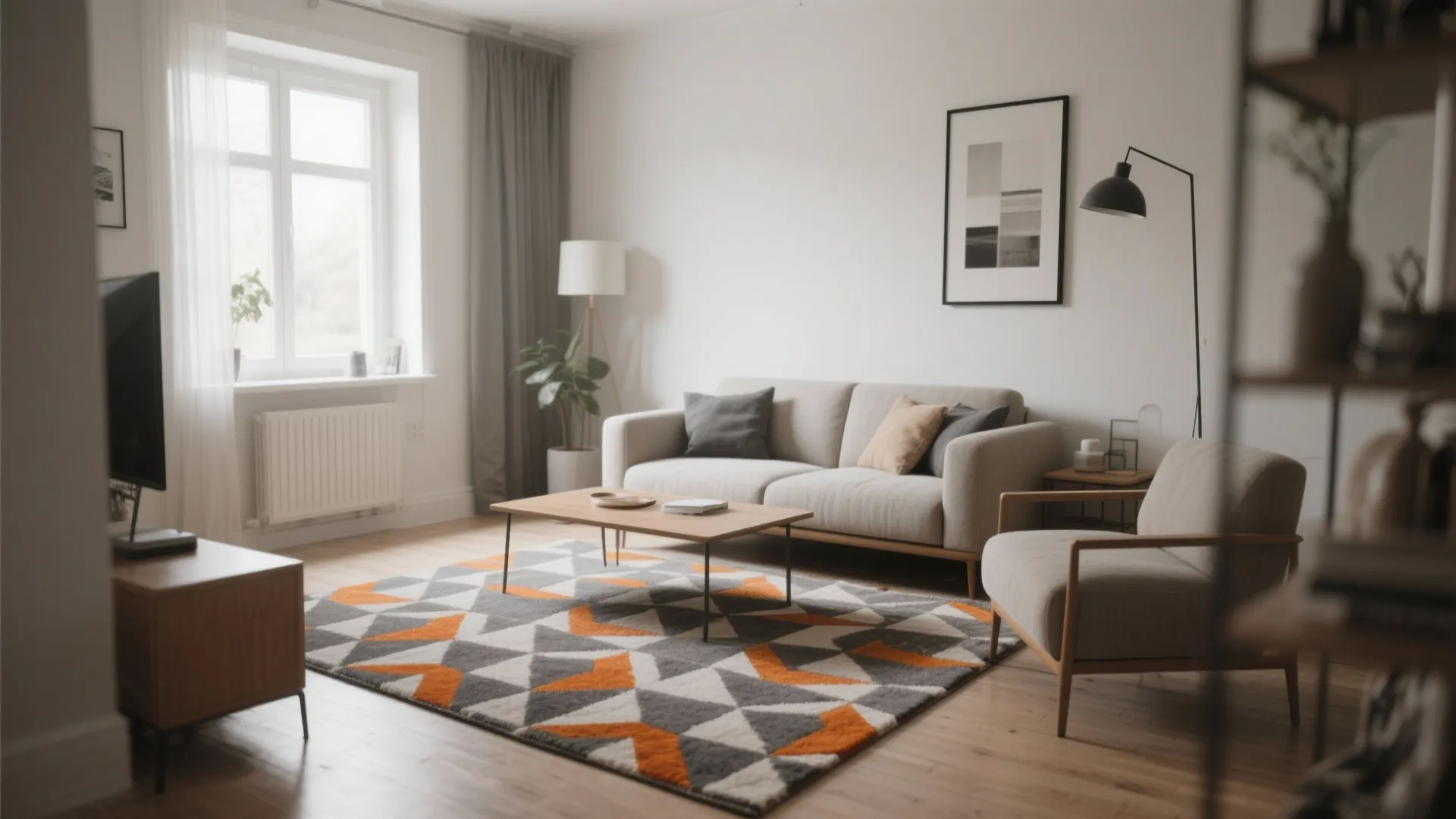 3. Grey and Orange Geometric Rugs