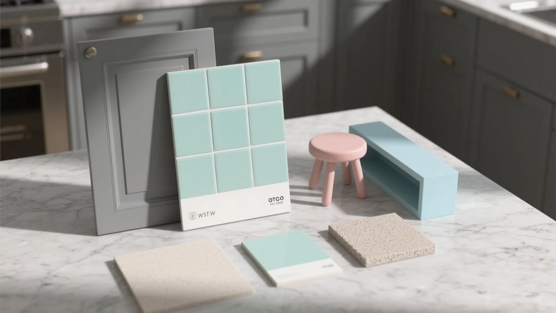 3. Grey Cabinets with Pastel Accents