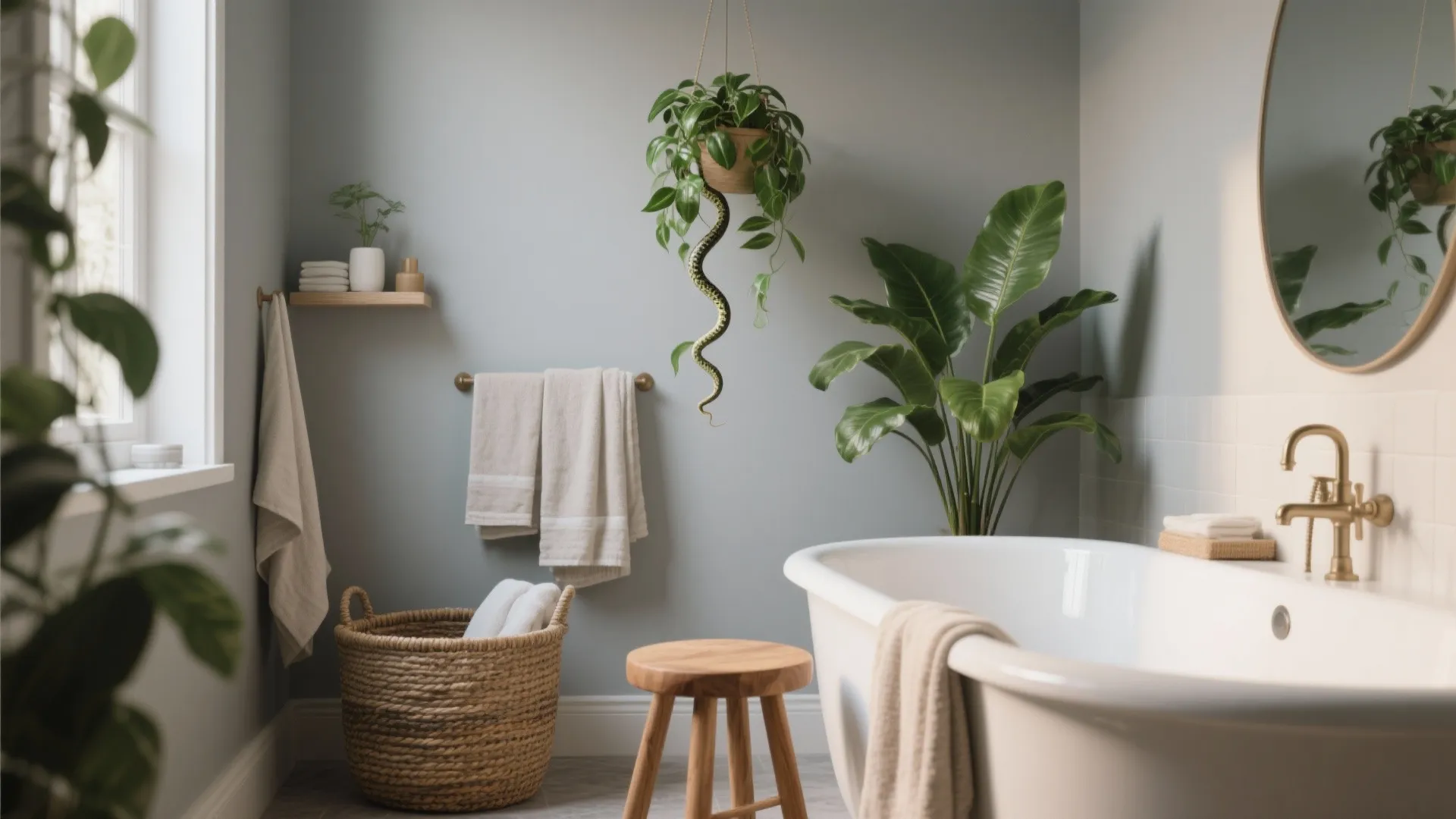 5. Grey with plants and natural textiles