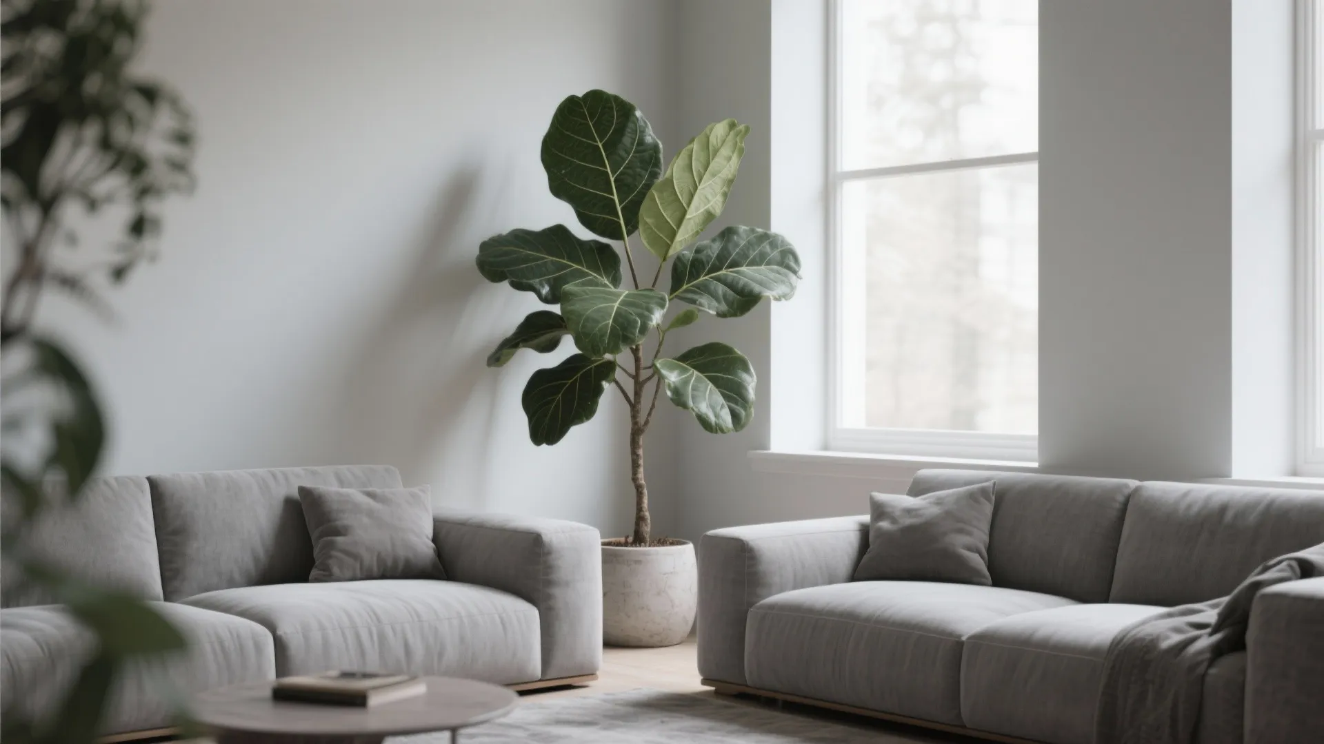 10. Grey with Indoor Greenery