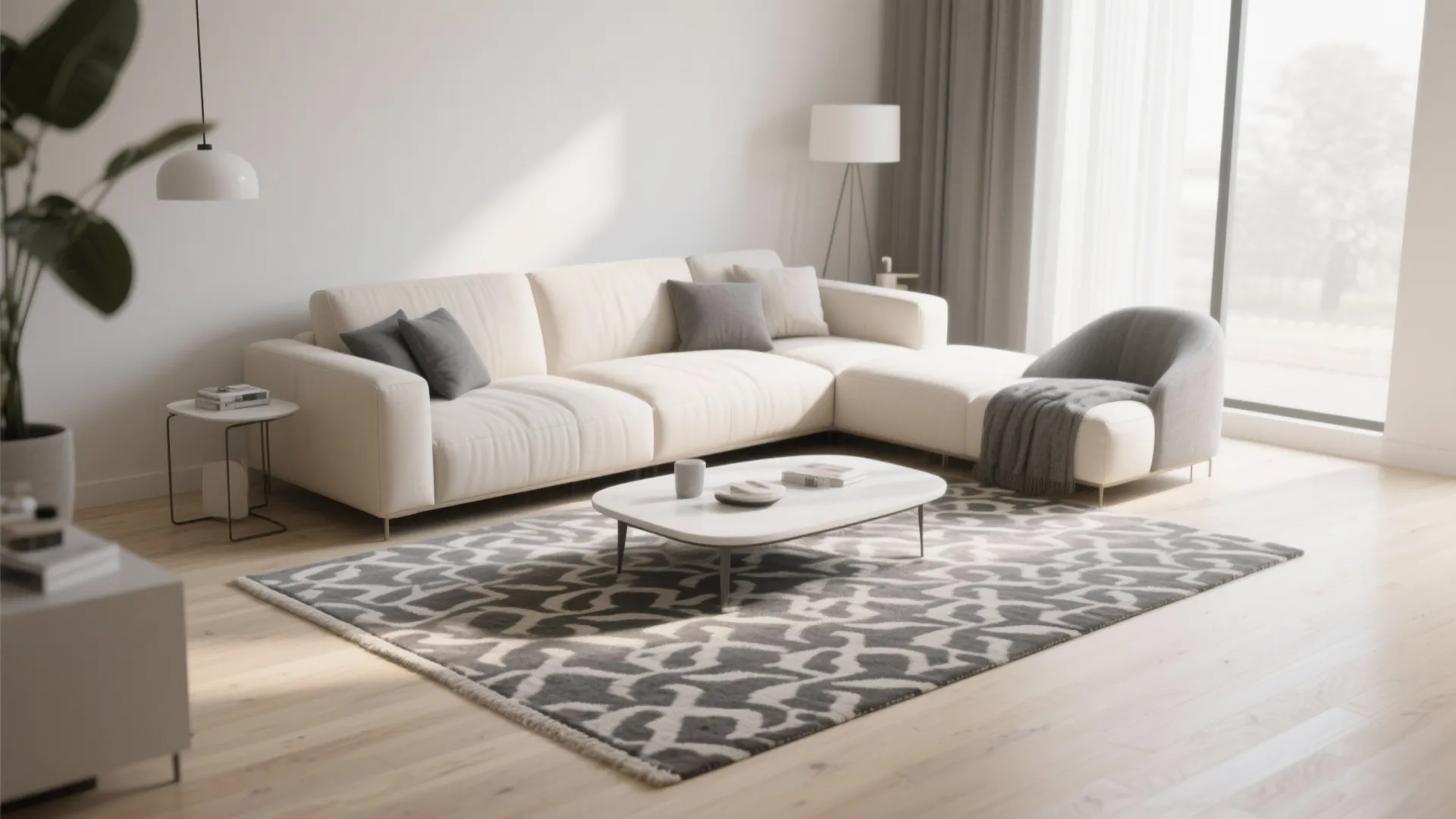 6. Statement Grey Rug on Cream Floors