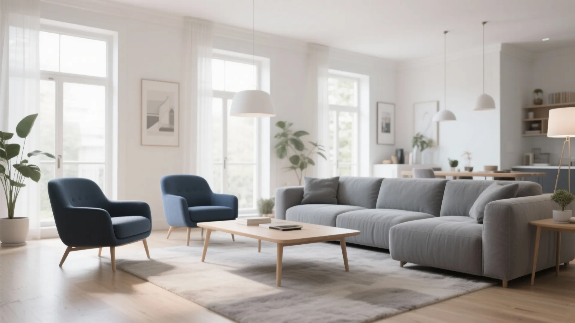 4. Grey Sectional with Navy Armchairs