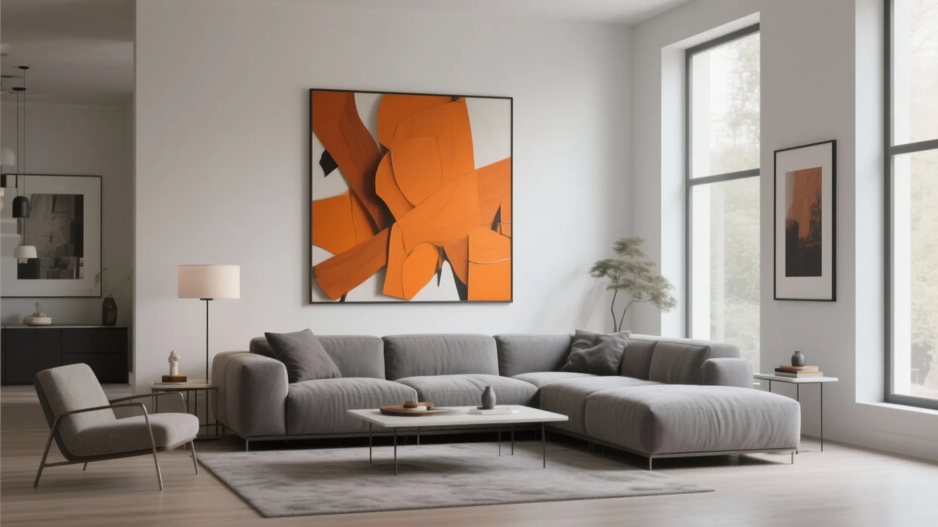 5. Grey Sectional with Orange Art