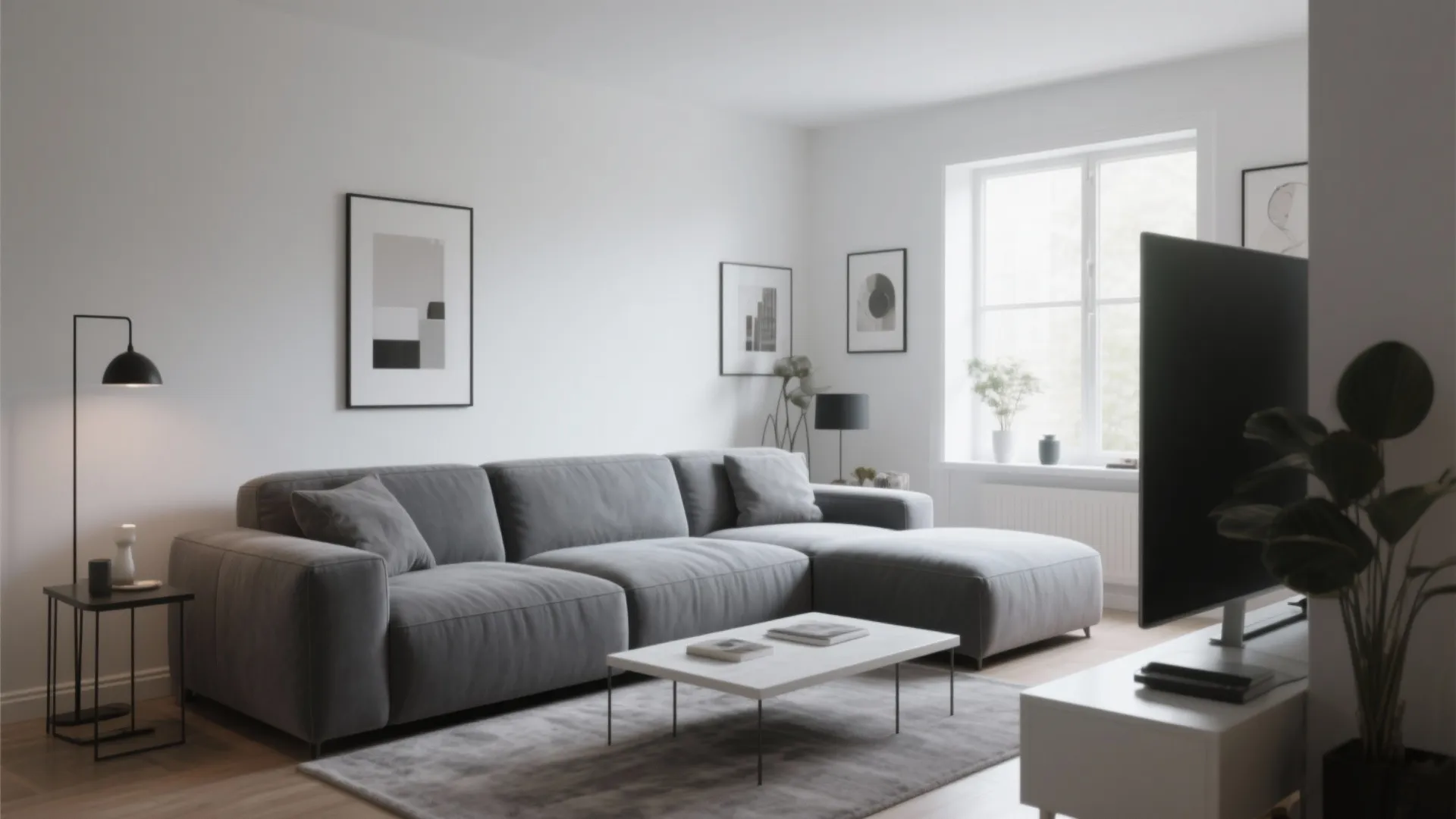 2. Grey Sectional with White Walls