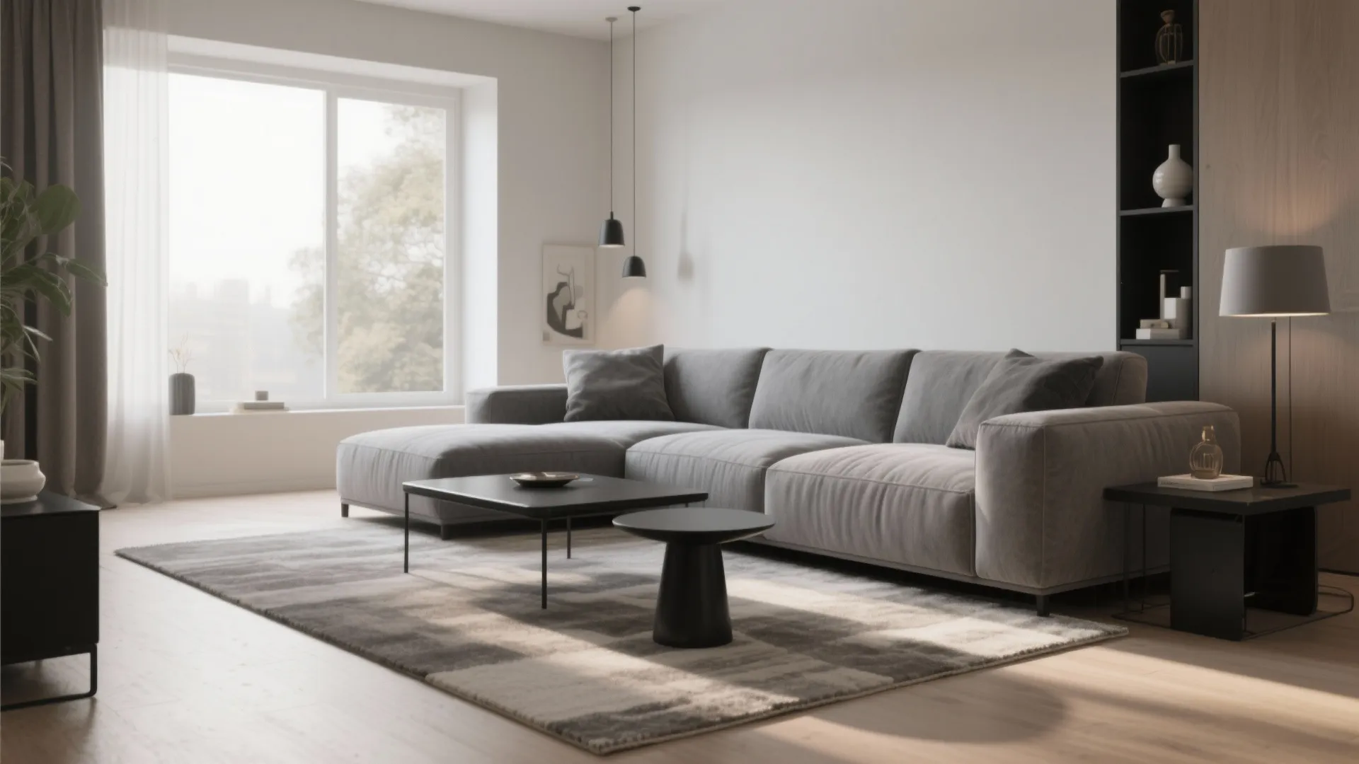 1. Minimalist Grey Sofa with Black Accents
