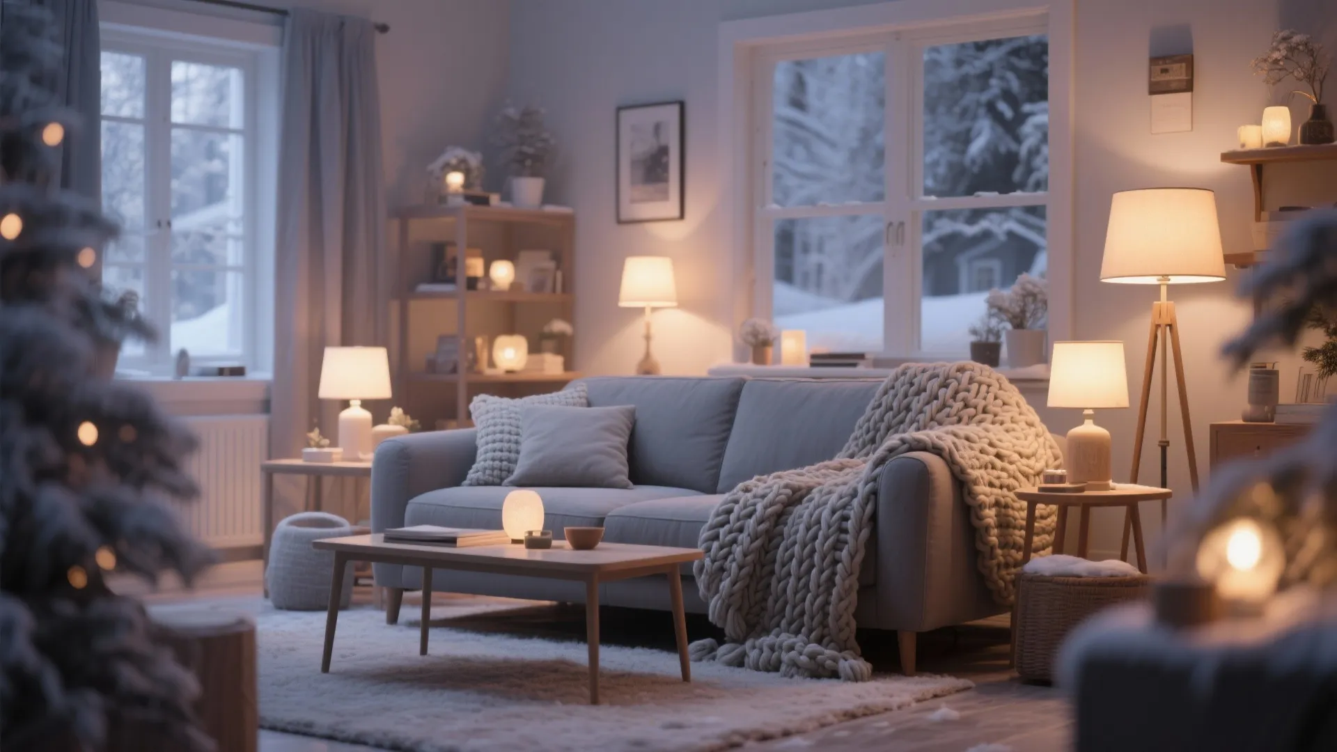 10. Cozy Throws and Layered Lighting