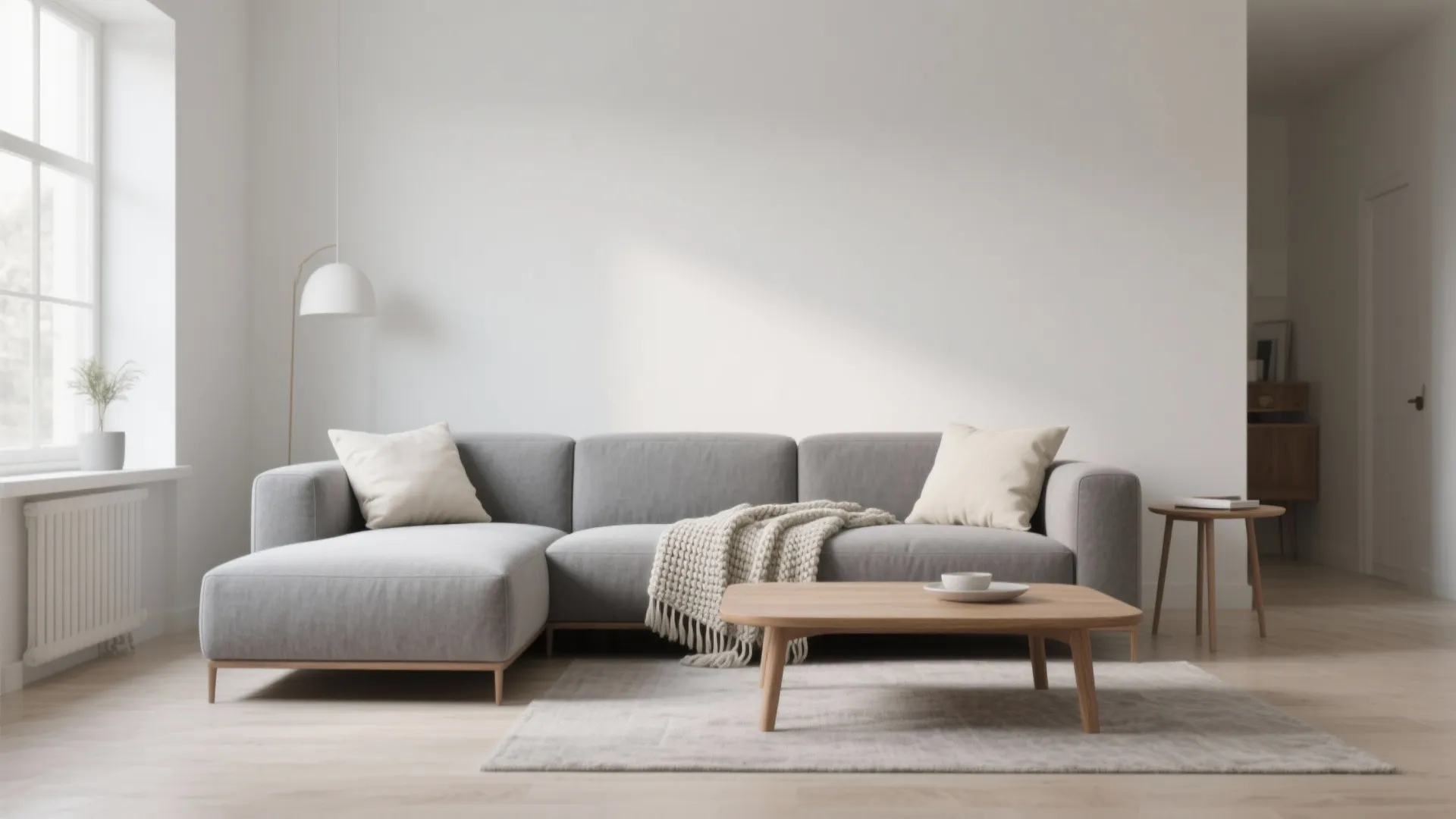 Minimalist Grey Sofa with Cream Accents